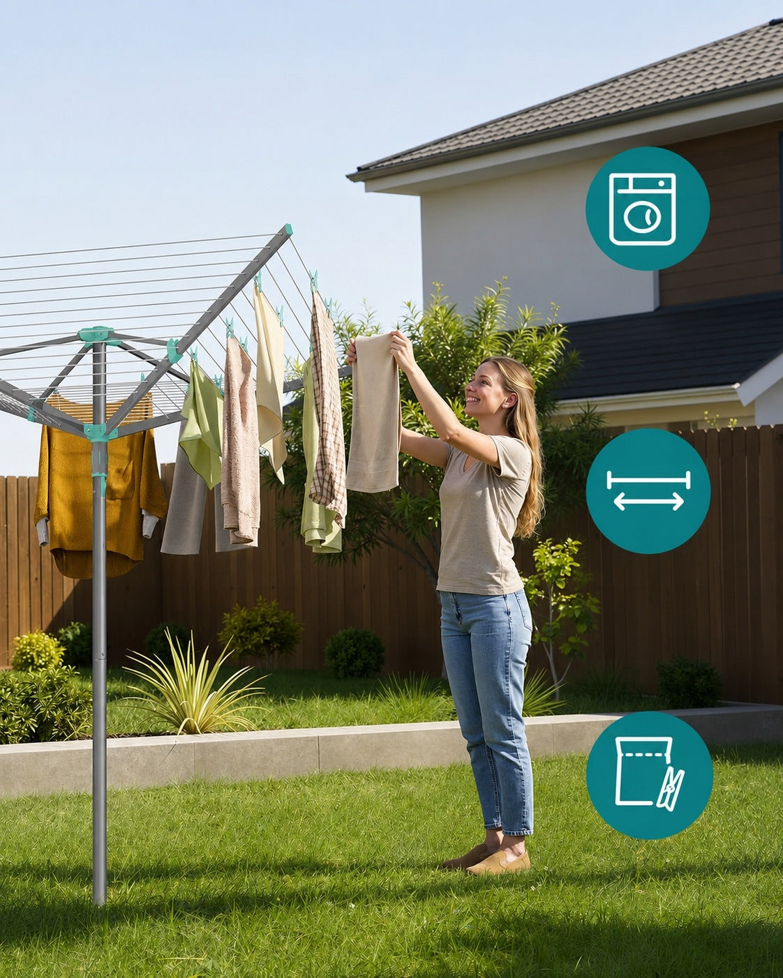 GARDEN CLOTHES DRYER 50m ROTATING HEIGHT ADJUSTMENT COVER Brand Songmics