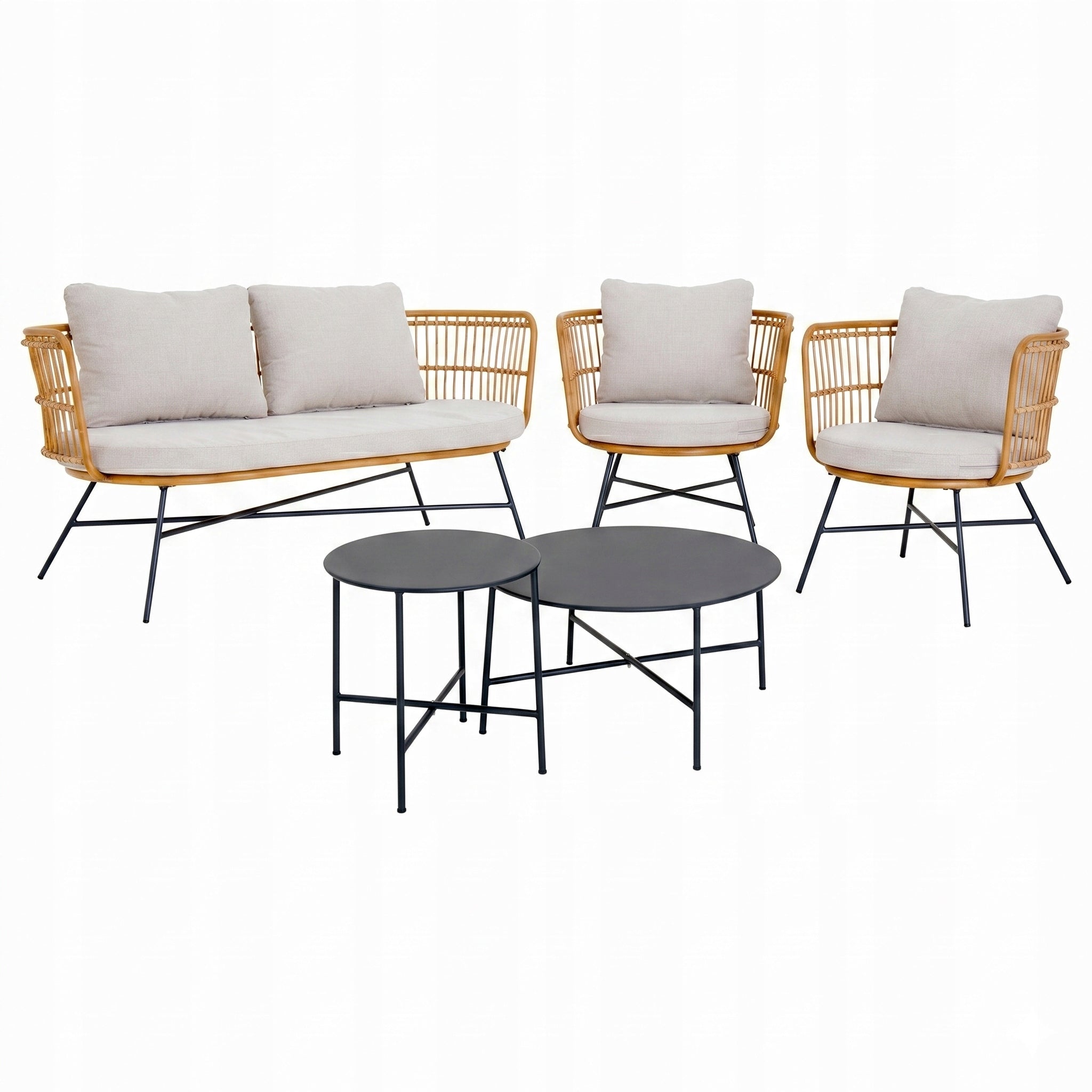 GARDEN COFFEE SET SOFA 2 ARMCHAIRS TABLES lounge furniture BEIGE Set contents end table
