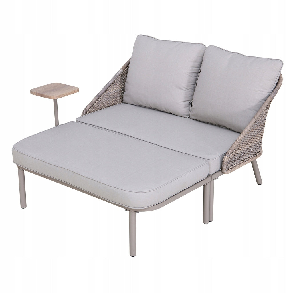 GARDEN COUCH GREY SOFA BED SUNWAY WITH POLYRATTAN TABLE