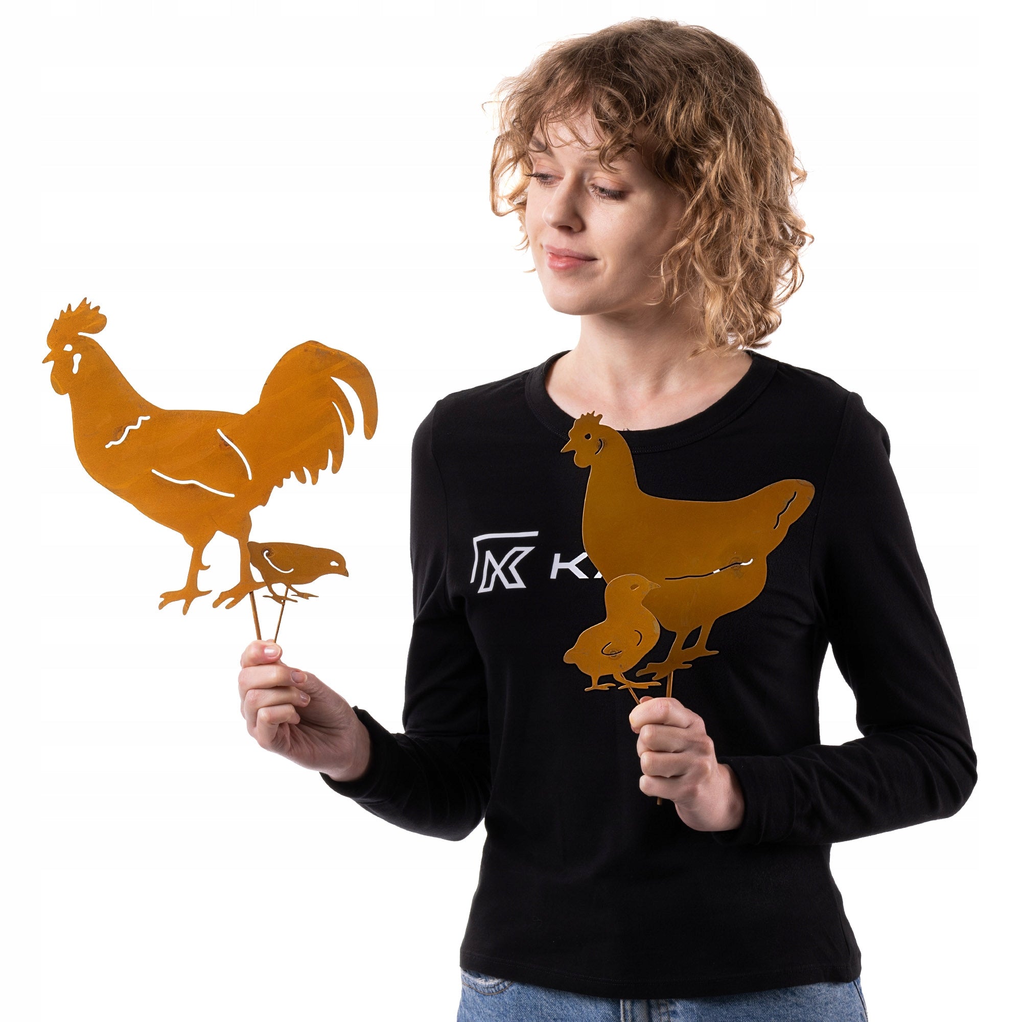 GARDEN DECORATION CHICKENS CORTEN 34cm STEEL DECORATION FOR GARDEN RUST KORTEN Packaging status original
