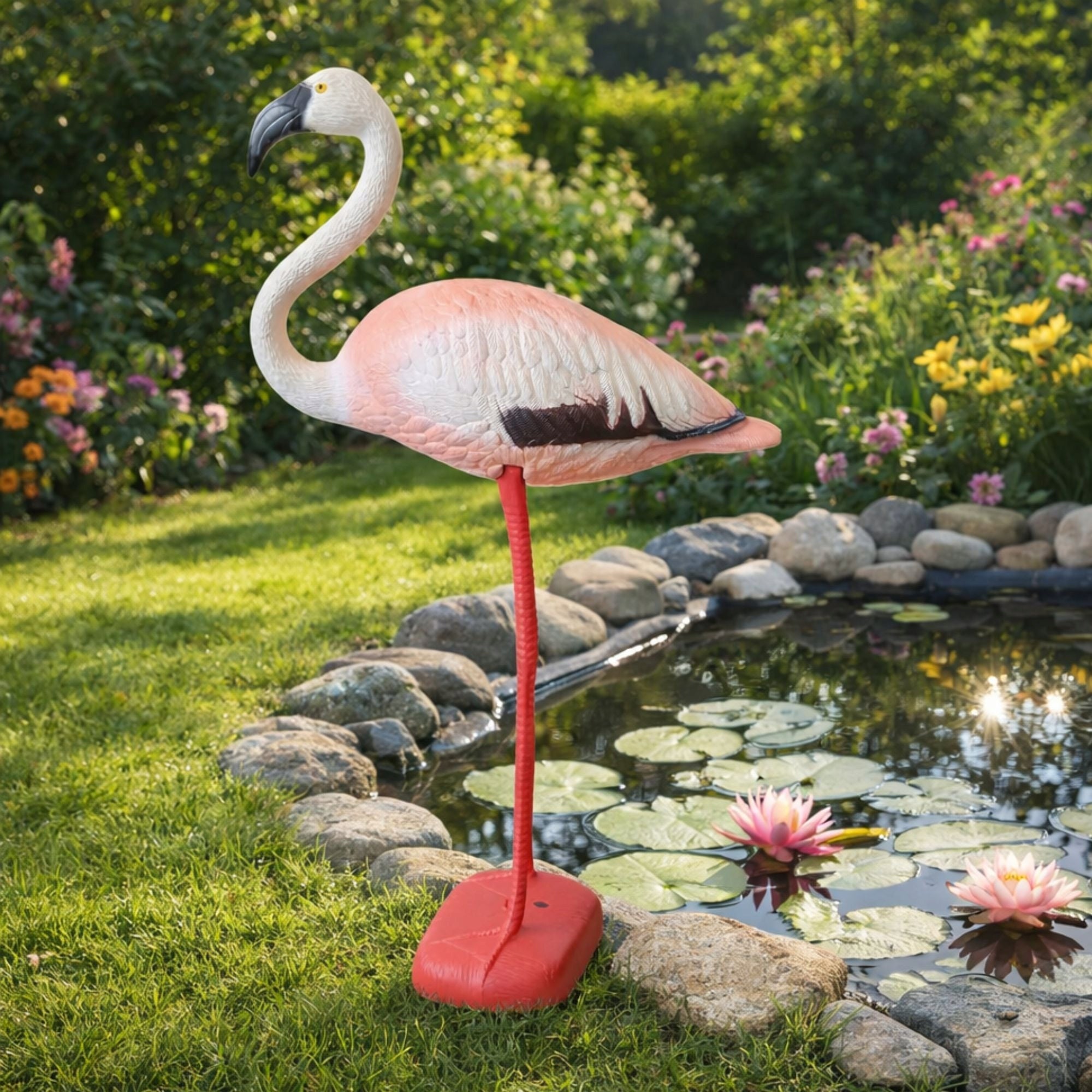 GARDEN FIGURINE FIGURE DECORATION FOR THE GARDEN LIKE A LIVING FLAMINGO STANDING 78 CM Packaging status original