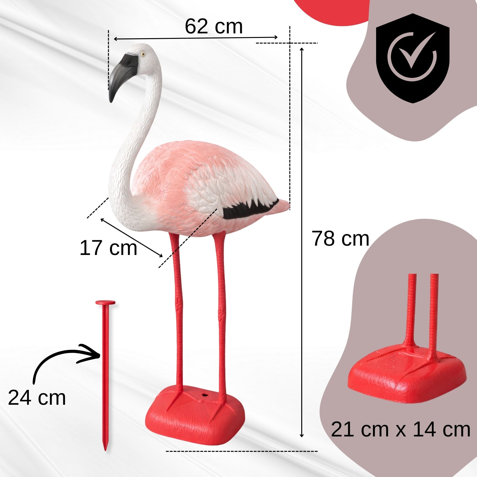 GARDEN FIGURINE FIGURE DECORATION FOR THE GARDEN LIKE A LIVING FLAMINGO STANDING 78 CM Series DUŻY FLAMING REALISTYCZNY JAKOŚĆ PREMIUM
