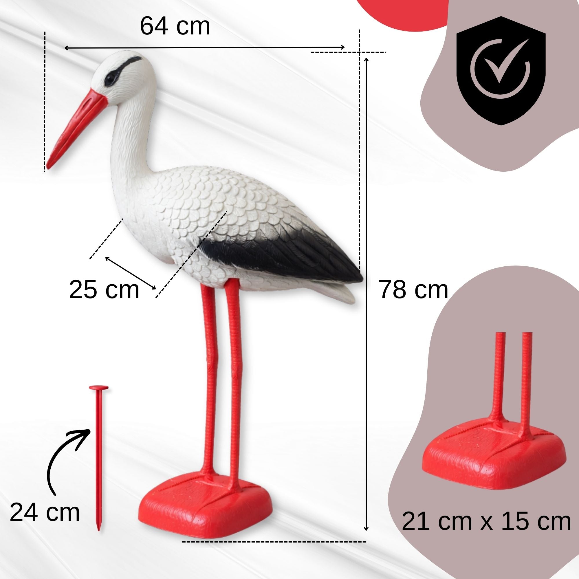 GARDEN FIGURINE FIGURE DECORATION FOR THE GARDEN LIKE A LIVING STORK STANDING 78CM XL Packaging status original