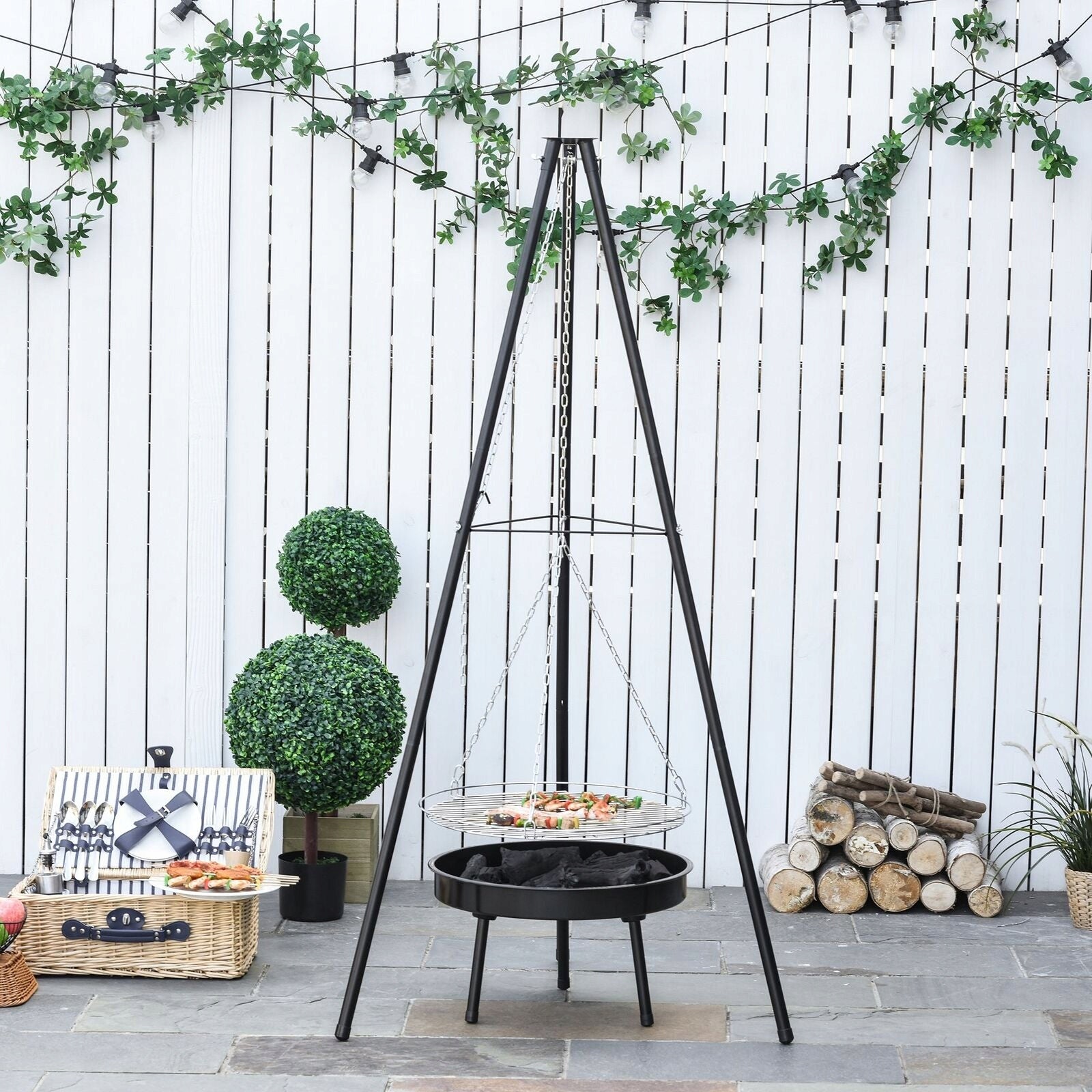 GARDEN FIREPLACE 2in1 FIREPLACE GRILL GRATE TRIPOD Grate width 47 cm