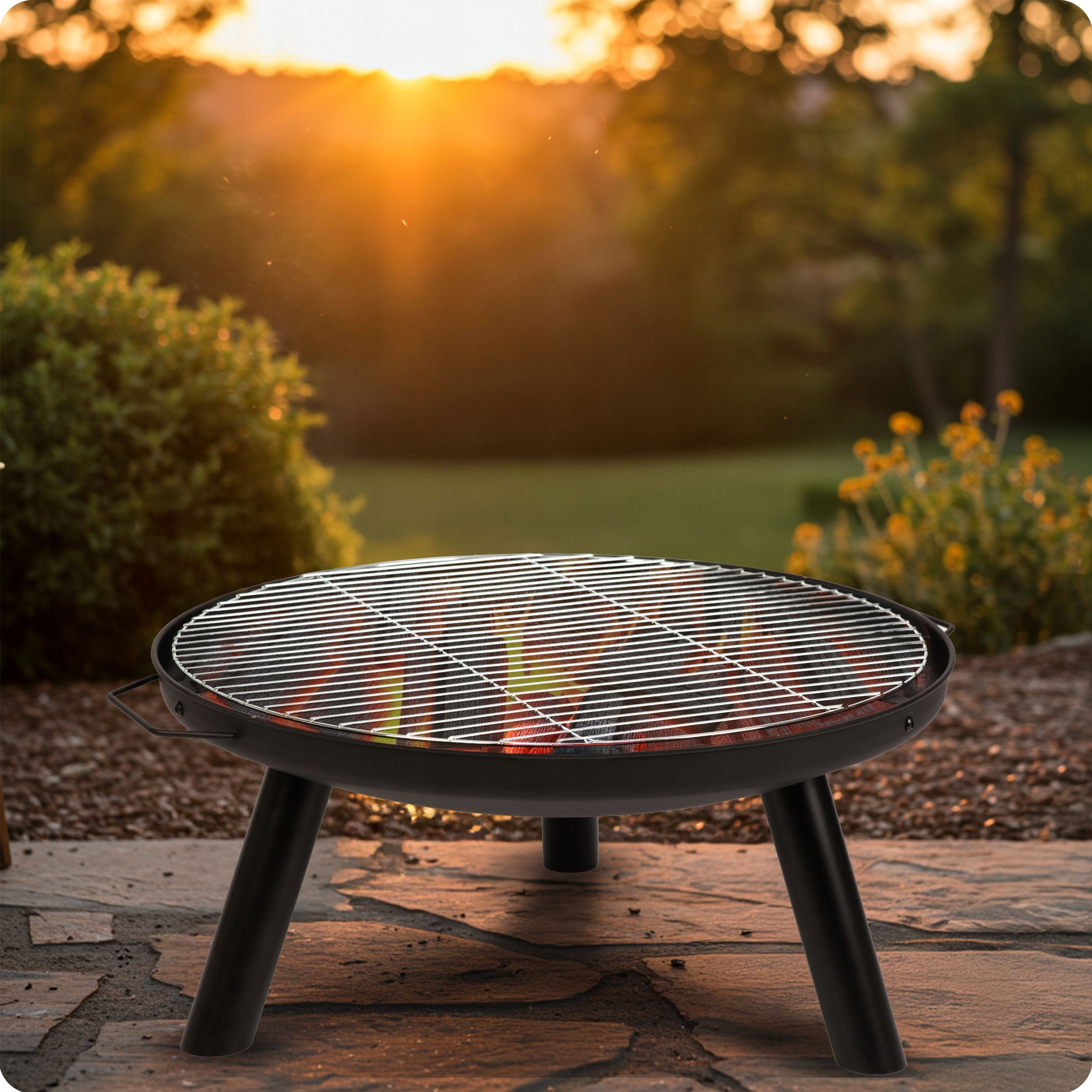GARDEN FIREPLACE 60cm WITH HANDLES LARGE SOLID STEEL FIREPLACE GRILL Manufacturer Berdsen