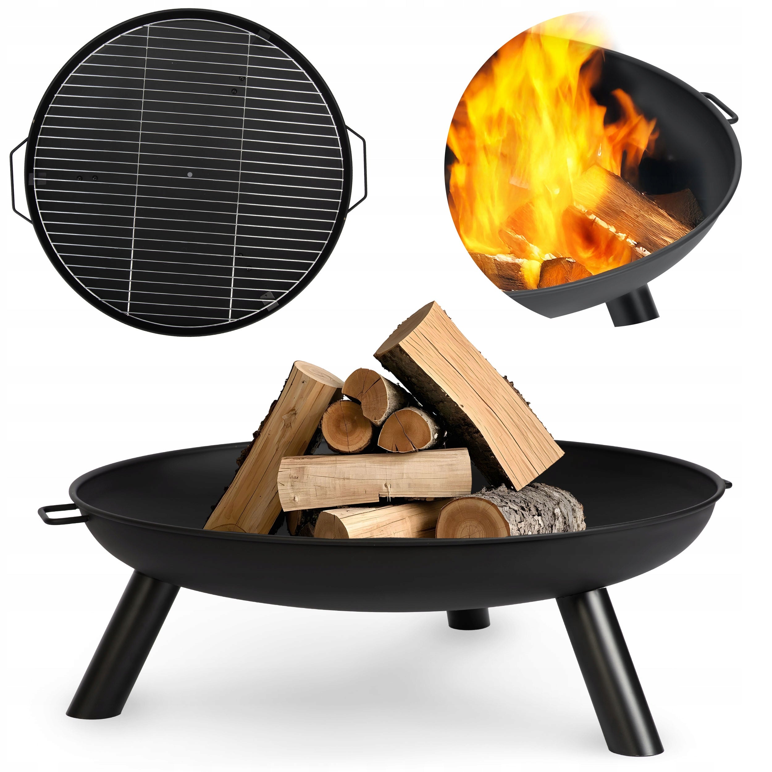 GARDEN FIREPLACE 60cm WITH HANDLES LARGE SOLID STEEL FIREPLACE GRILL