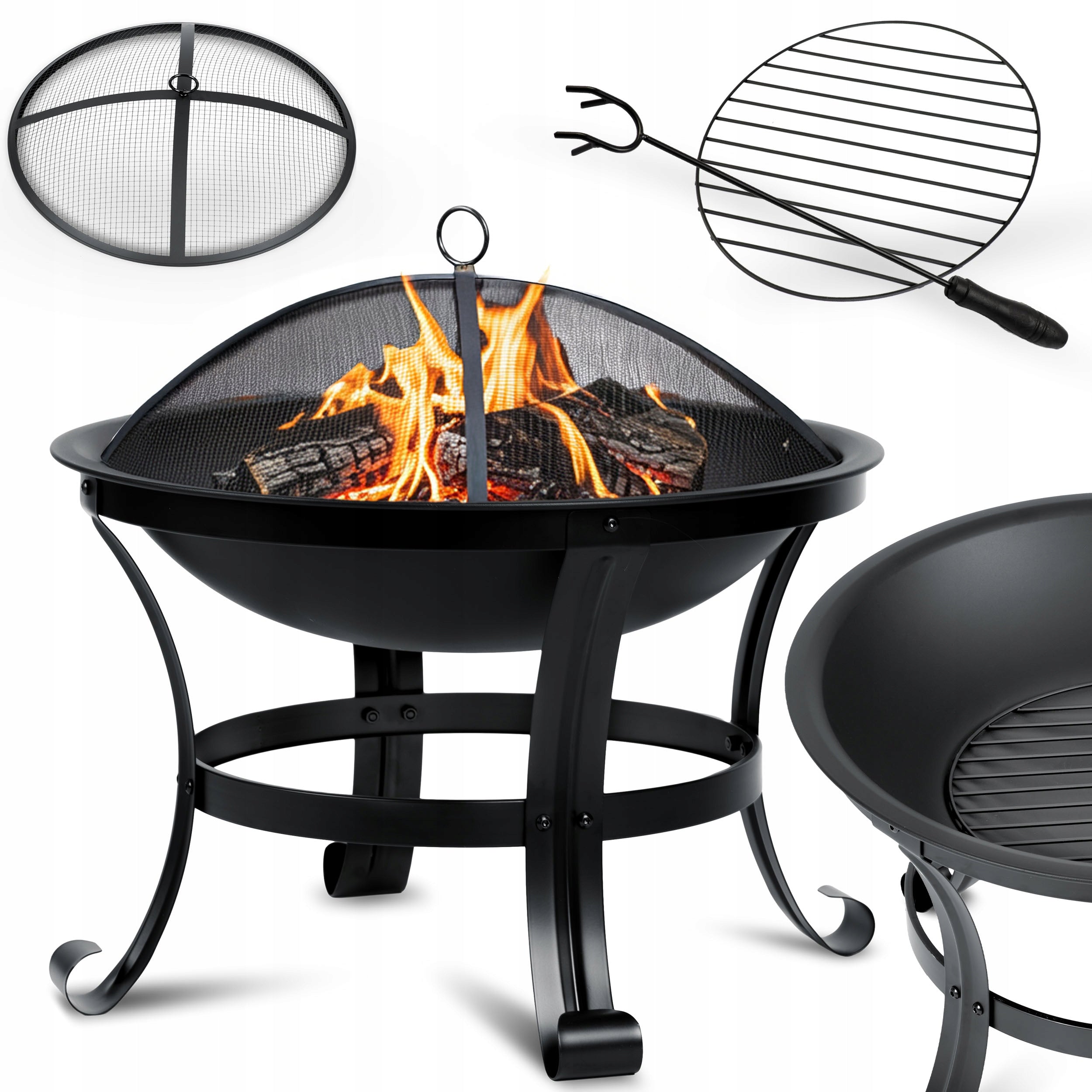 GARDEN FIREPLACE 60cm WITH HANDLES LARGE SOLID STEEL FIREPLACE GRILL