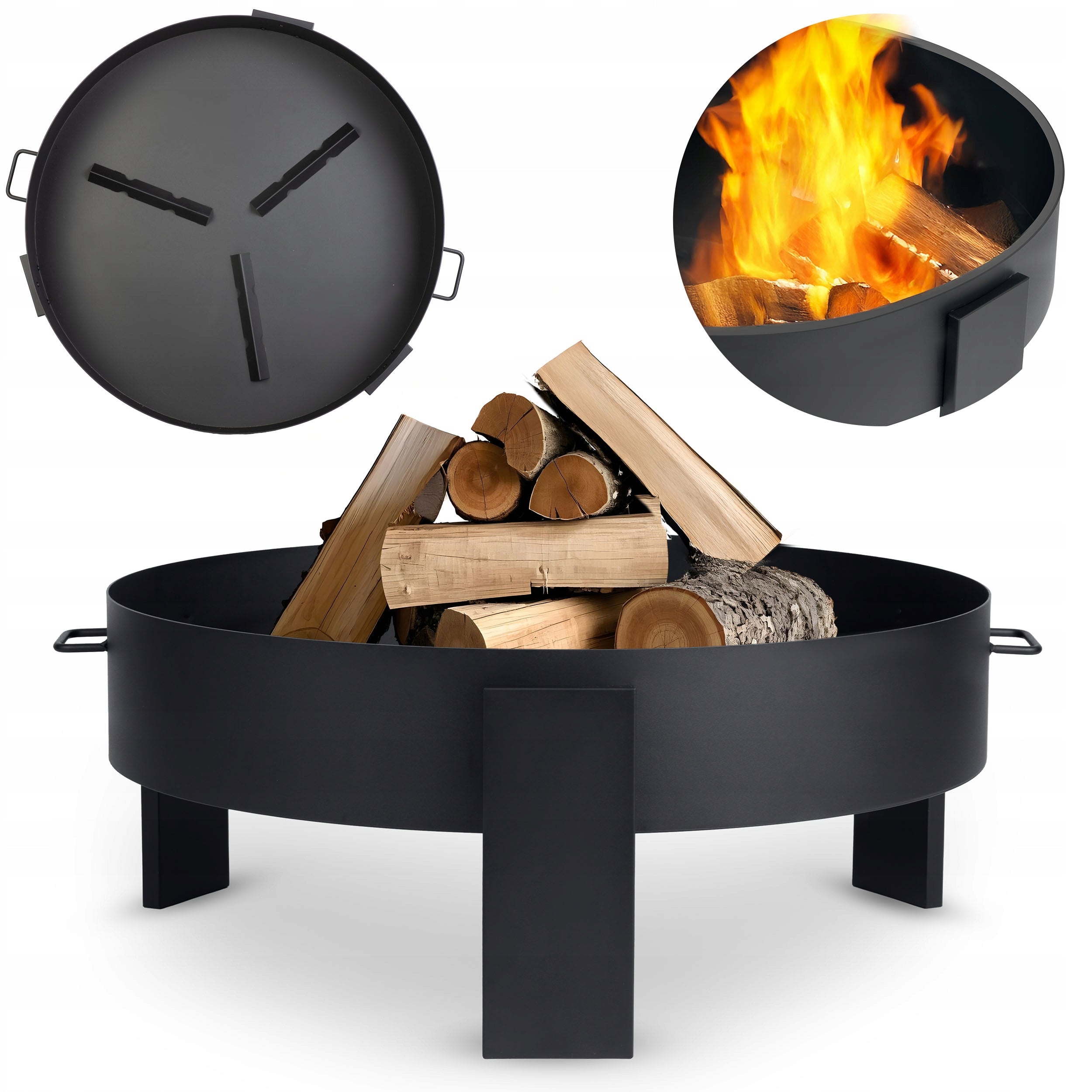 GARDEN FIREPLACE 80cm FOR GRILL FIRE BOILER WITH HANDLES