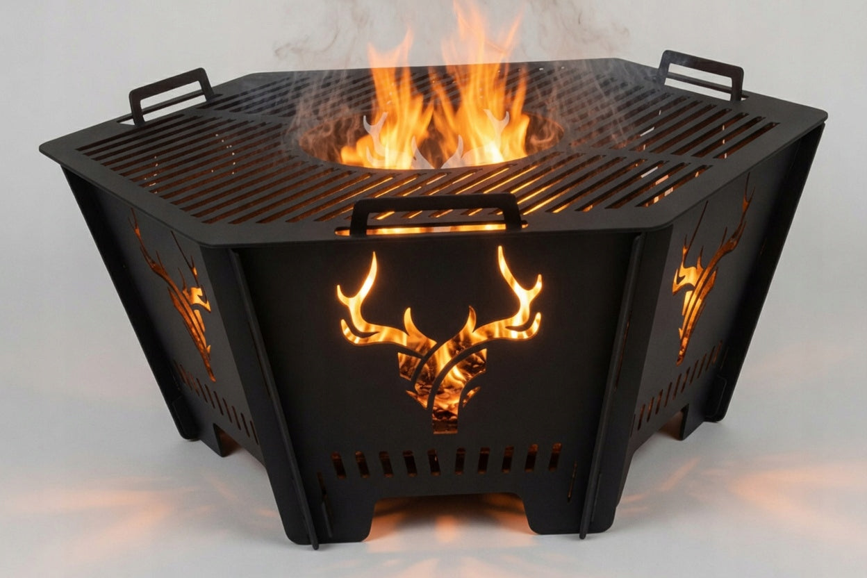 GARDEN FIREPLACE DEER WITH GRATE 2in1 FOLDING STEEL 3MM POLISH PRODUCT