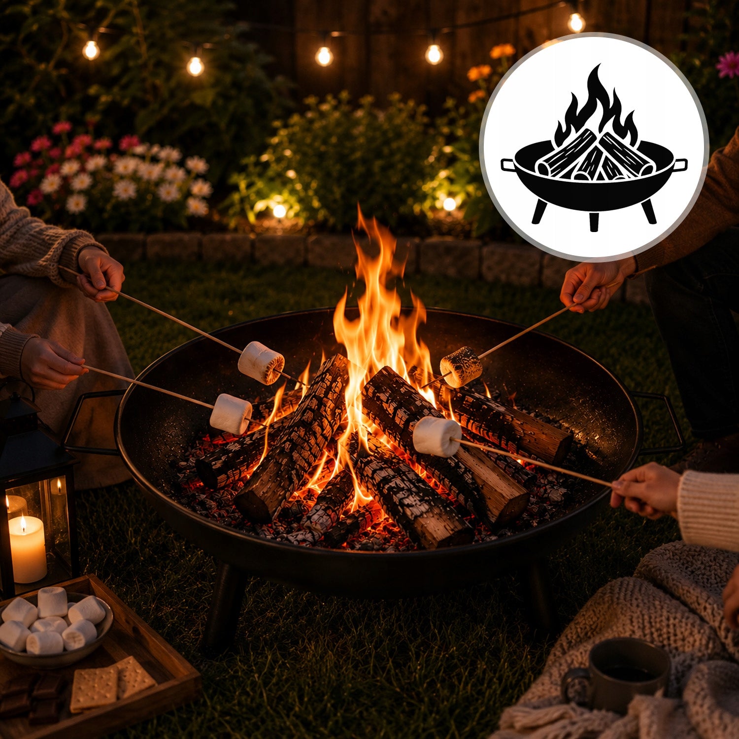 GARDEN FIREPLACE FOR GRILL CAULDRON 60CM FOR FIREPLACE STEEL BLACK HANDLES Material steel