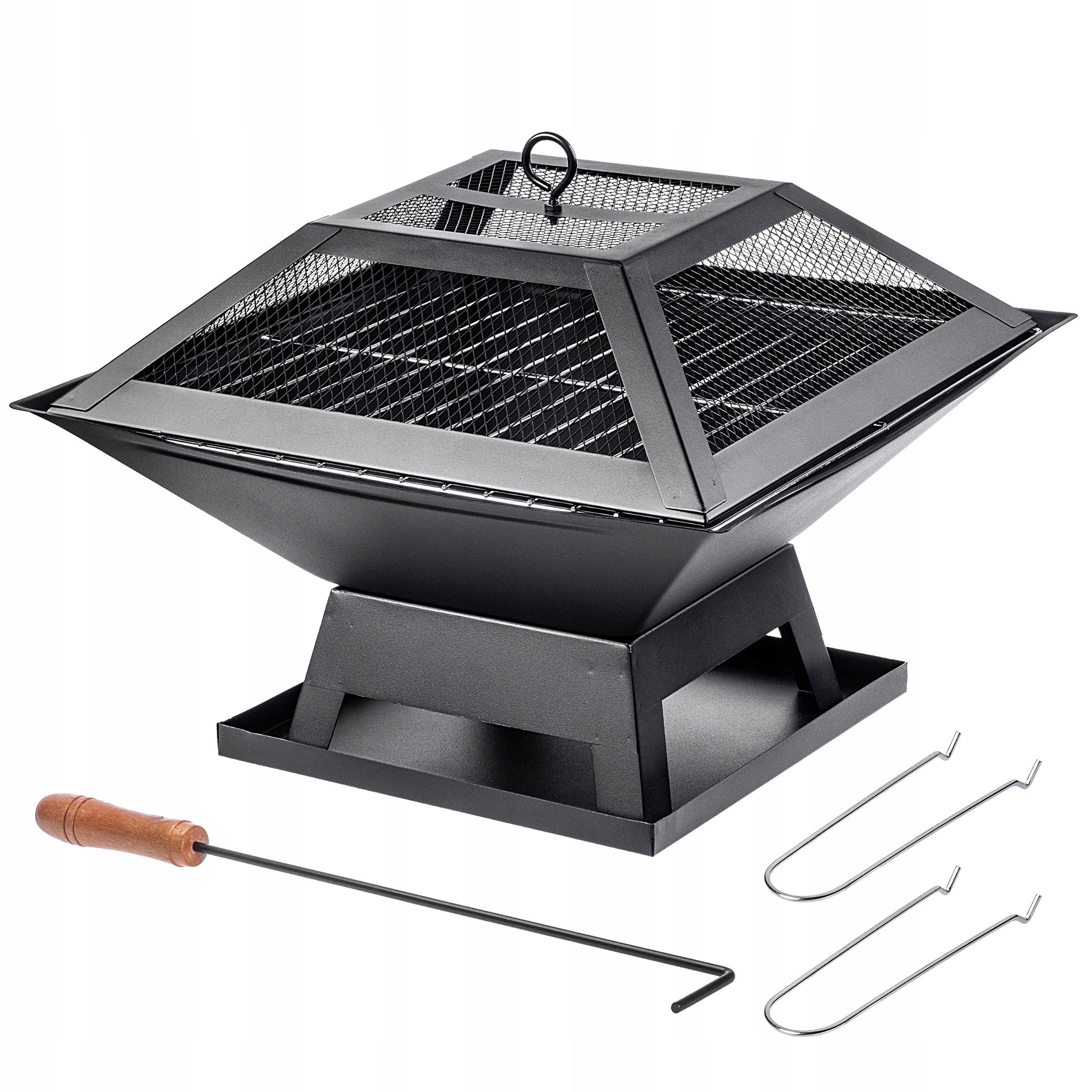 GARDEN FIREPLACE FOR GRILL FIREPLACE WITH GRATE COVER 46cm PORTABLE STEEL Material steel