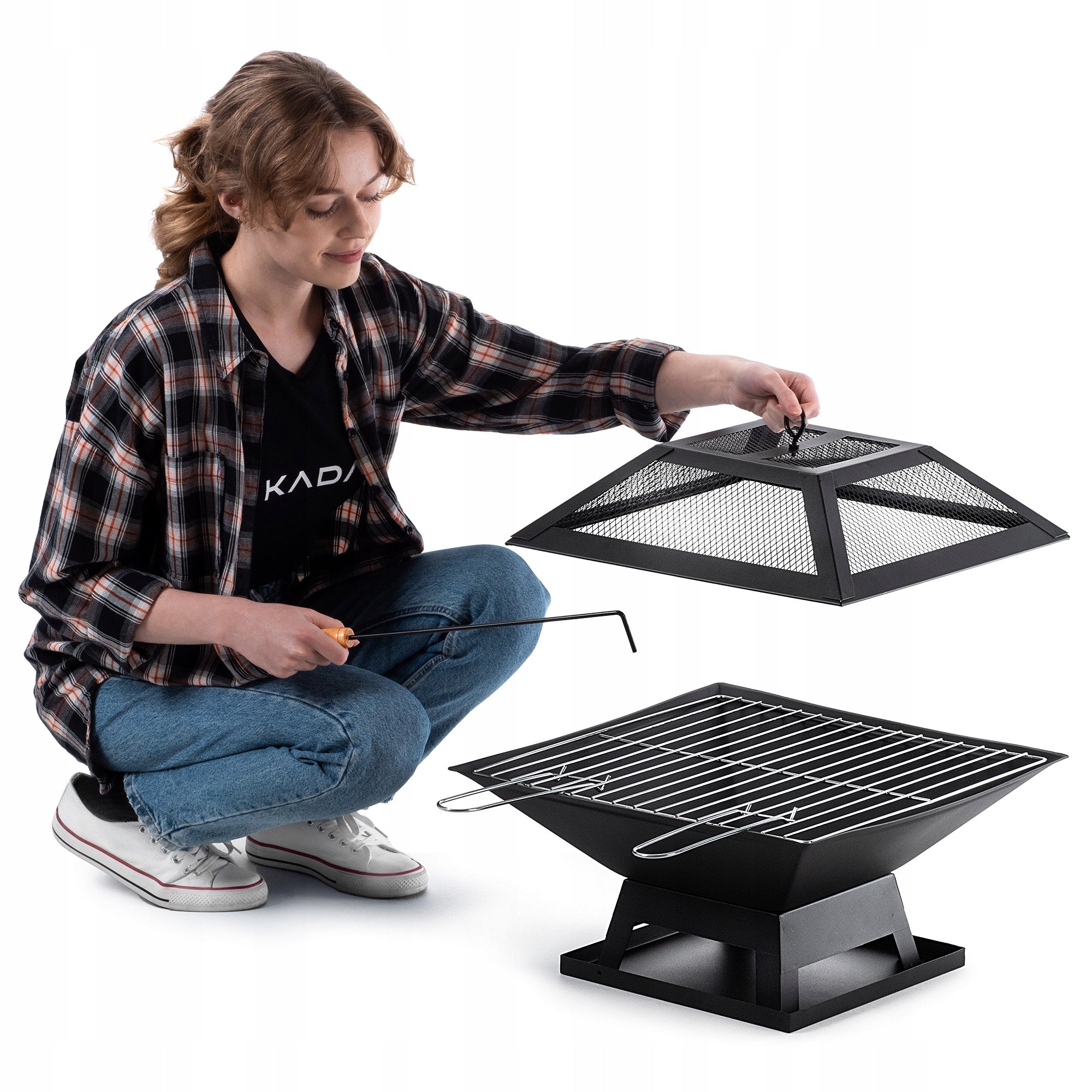 GARDEN FIREPLACE FOR GRILL FIREPLACE WITH GRATE COVER 46cm PORTABLE STEEL Product height 36 cm