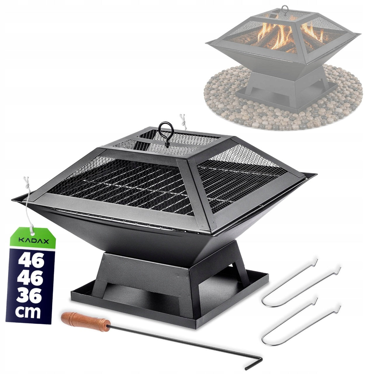 GARDEN FIREPLACE FOR GRILL FIREPLACE WITH GRATE COVER 46cm PORTABLE STEEL