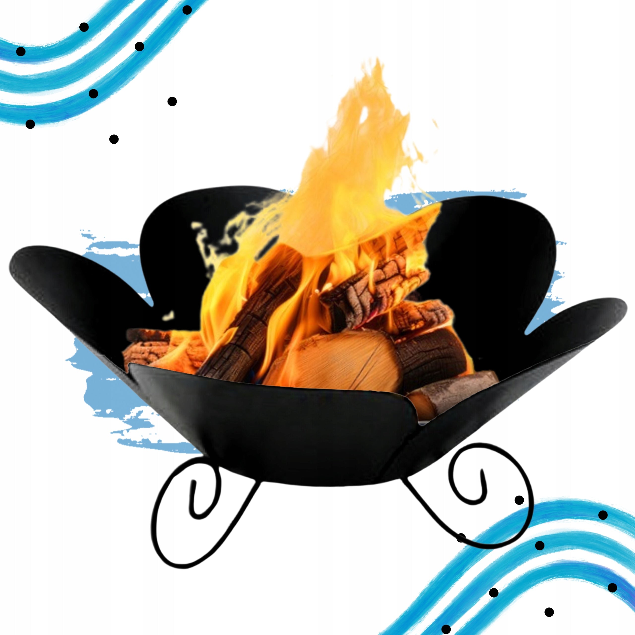 GARDEN FIREPLACE LOTUS 50 CM STEEL BLACK FOR FIREPLACE GRILL CAULDRON Packaging status original