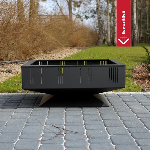GARDEN FIREPLACE SOLID THICK STEEL LARGE 75X75 CM BLACK FIREPLACE GRILL Grate diameter / width 75 cm