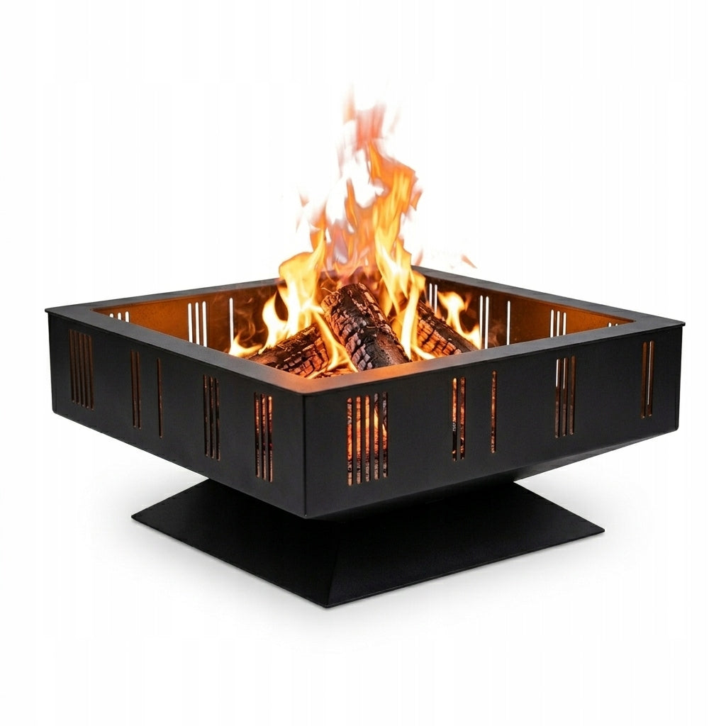 GARDEN FIREPLACE SOLID THICK STEEL LARGE 75X75 CM BLACK FIREPLACE GRILL Packaging status original
