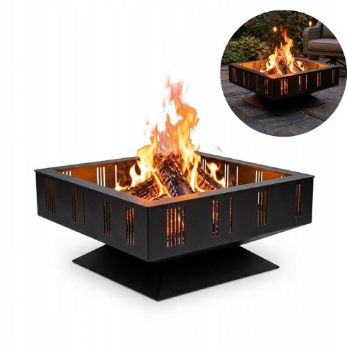 GARDEN FIREPLACE SOLID THICK STEEL LARGE 75X75 CM BLACK FIREPLACE GRILL