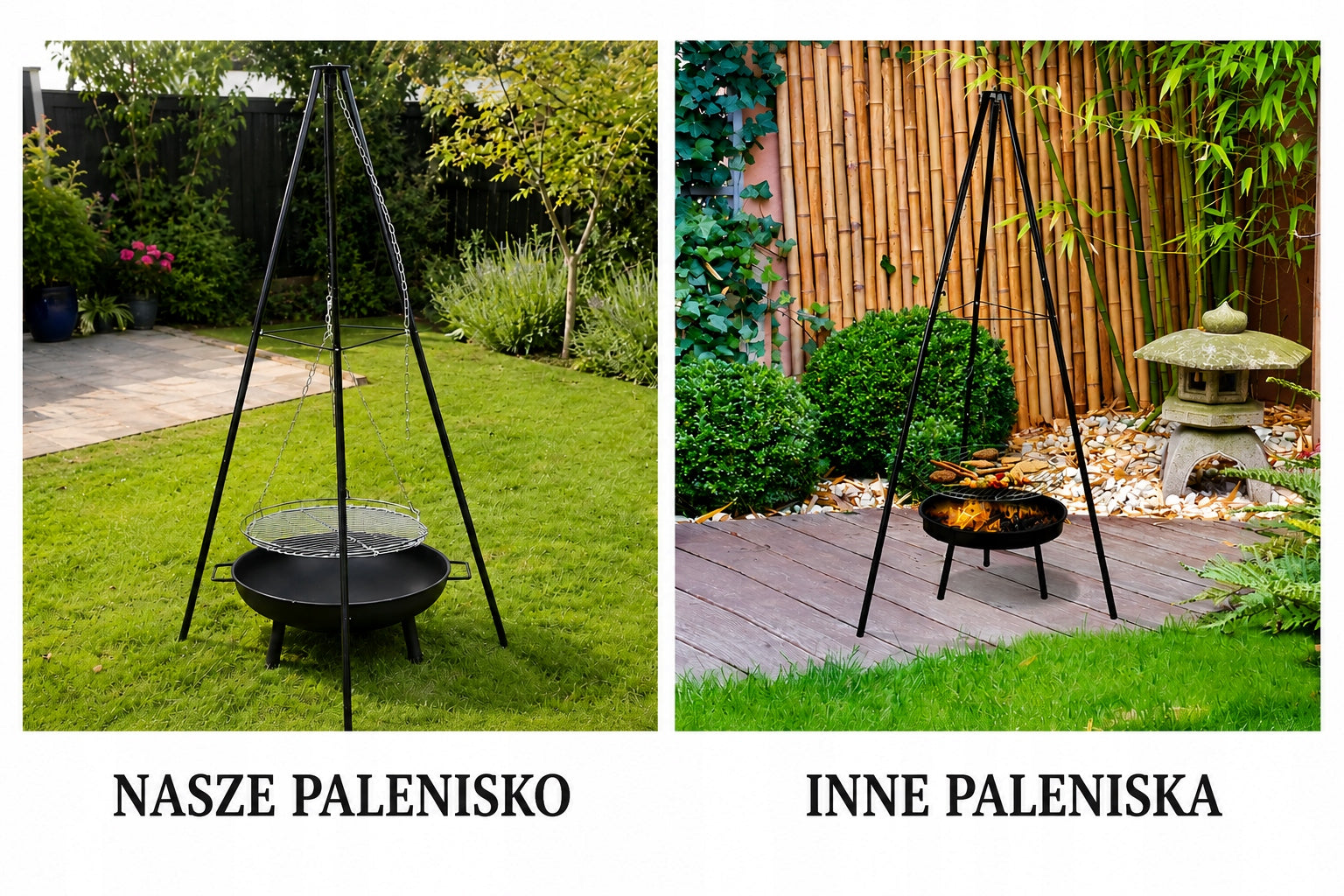 GARDEN FIREPLACE WITH GRATE AND WOOD BOWL 58 cm TRIPOD Packaging status original