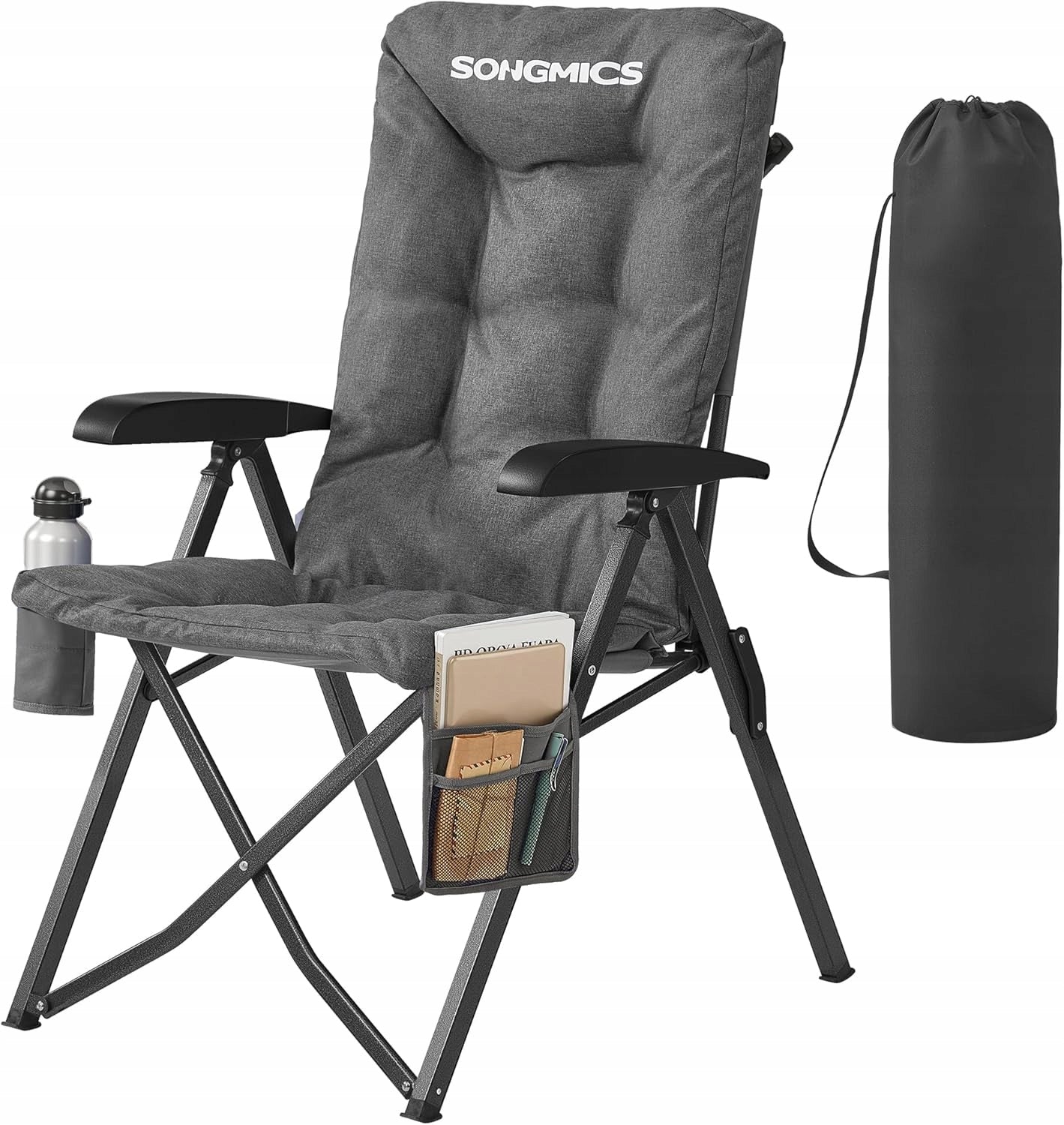 GARDEN FOLDING CAMPING CHAIR ADJUSTABLE HIGH BACK WITH POCKET