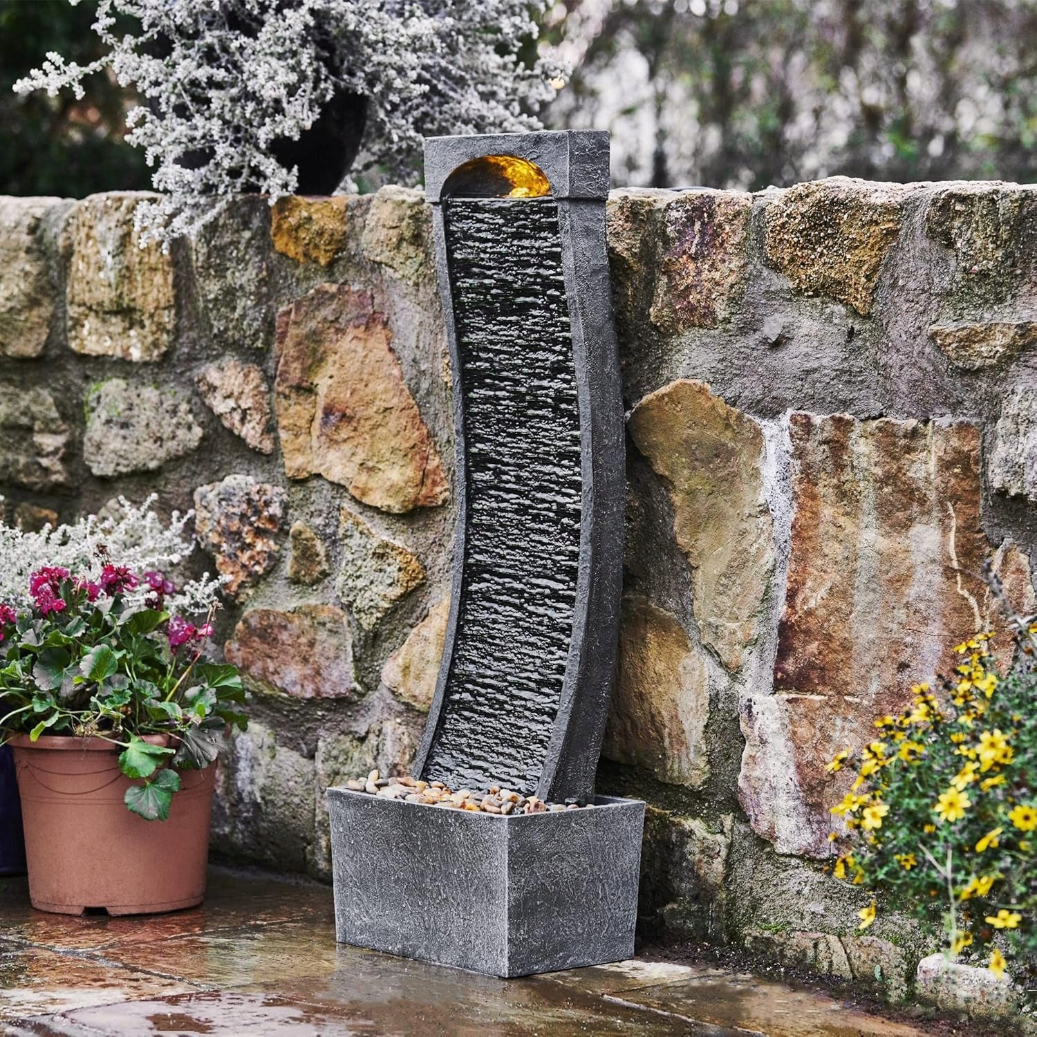 GARDEN FOUNTAIN WATERFALL WITH LIGHTING DECORATION FOR GARDEN TERRACE 98 CM Manufacturer Teamson Home