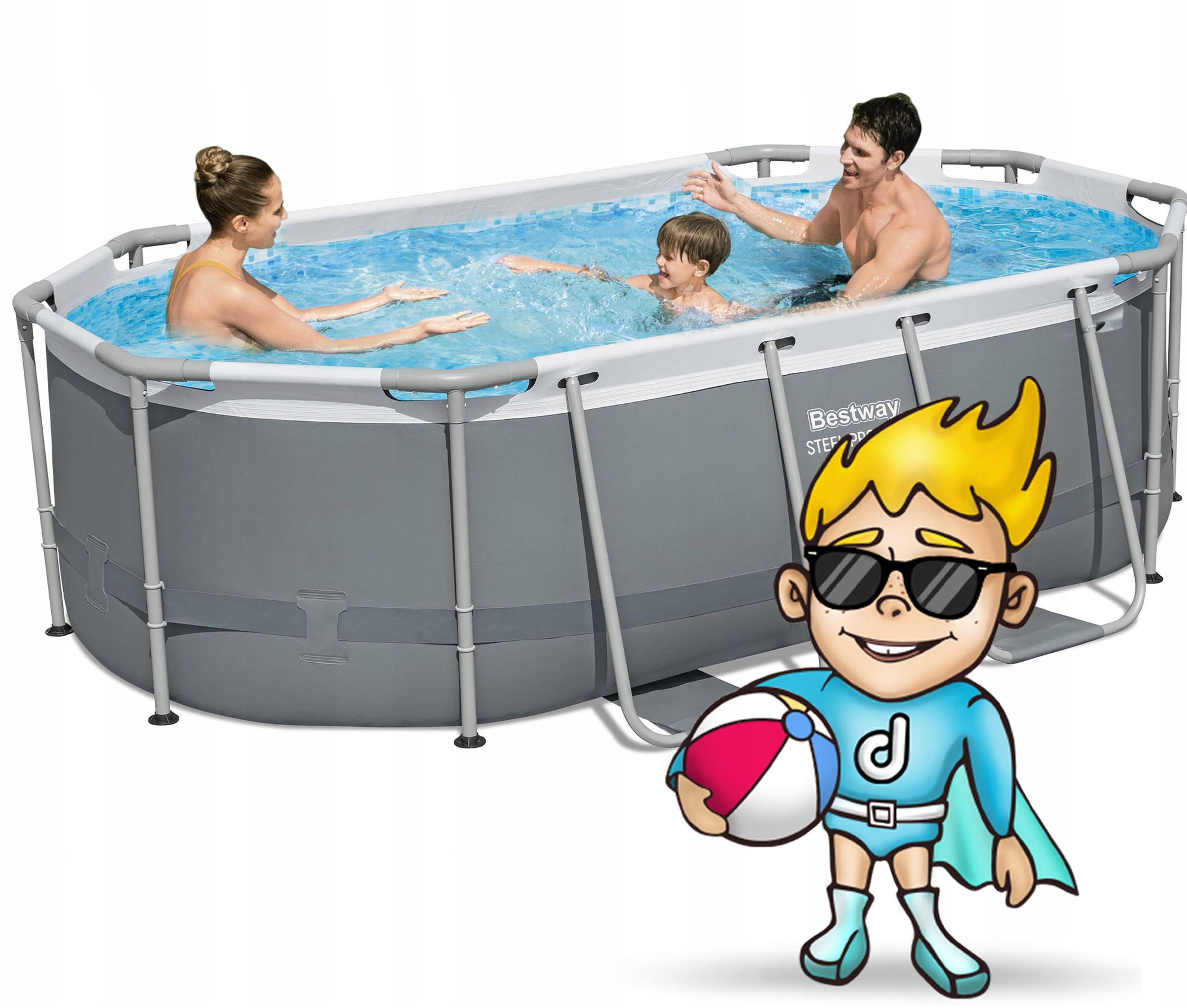 GARDEN FRAME POOL 305x200x84cm OVAL BESTWAY SET 17in1 Height 84 cm