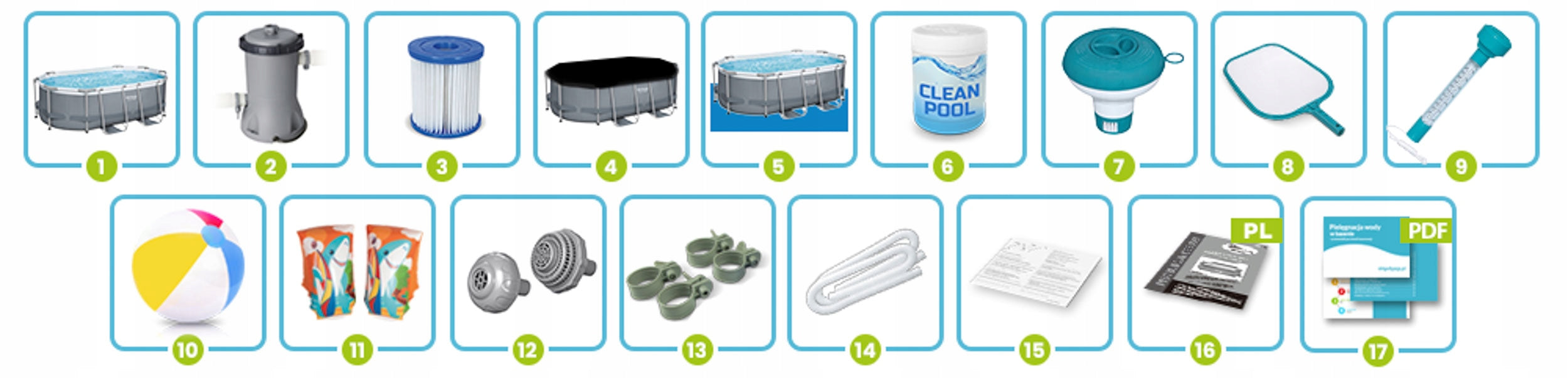 GARDEN FRAME POOL 305x200x84cm OVAL BESTWAY SET 17in1 Packaging status original