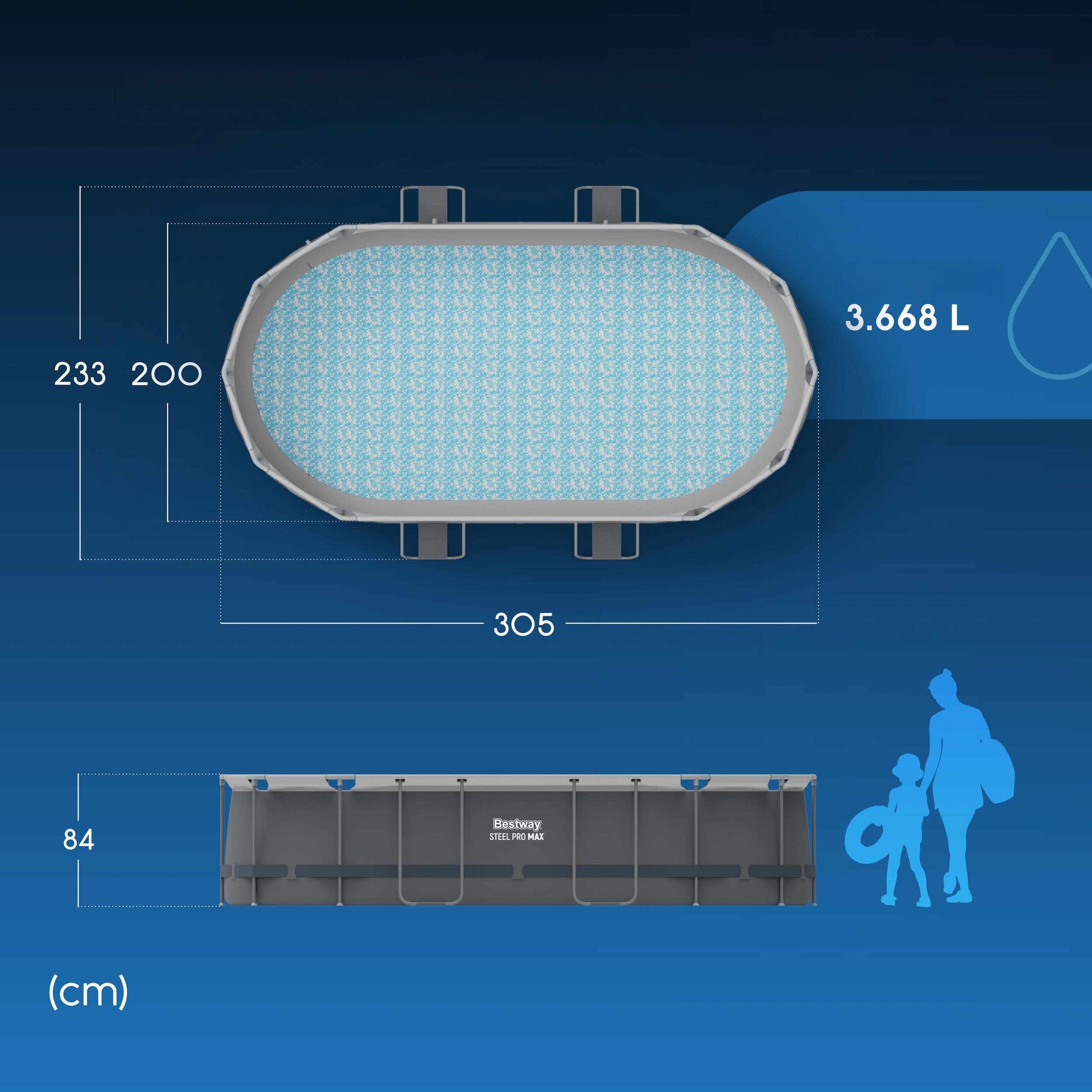 GARDEN FRAME POOL 305x200x84cm OVAL BESTWAY SET 17in1 Volume 3668 l