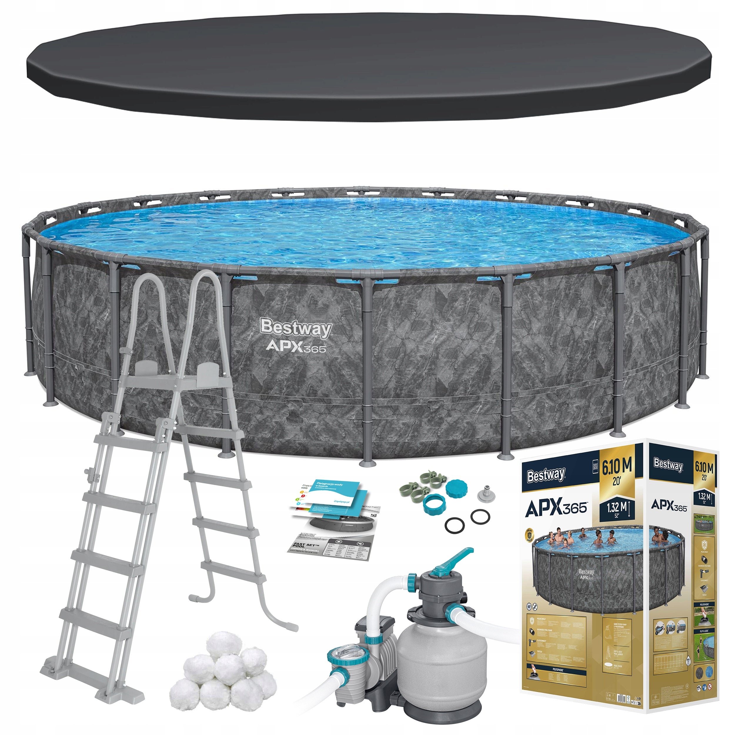 GARDEN FRAME POOL YEAR-ROUND 610x132cm APX SET 11in1 BESTWAY