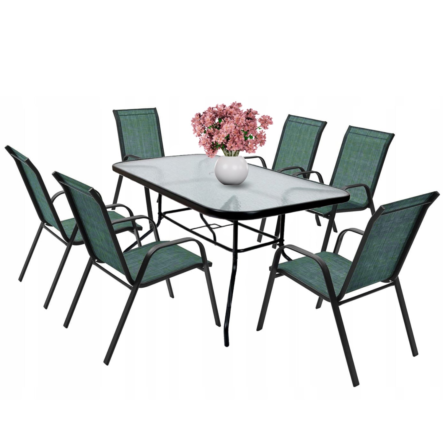 GARDEN FURNITURE 6 CHAIRS SET LARGE GARDEN TABLE 140x80 METAL SET