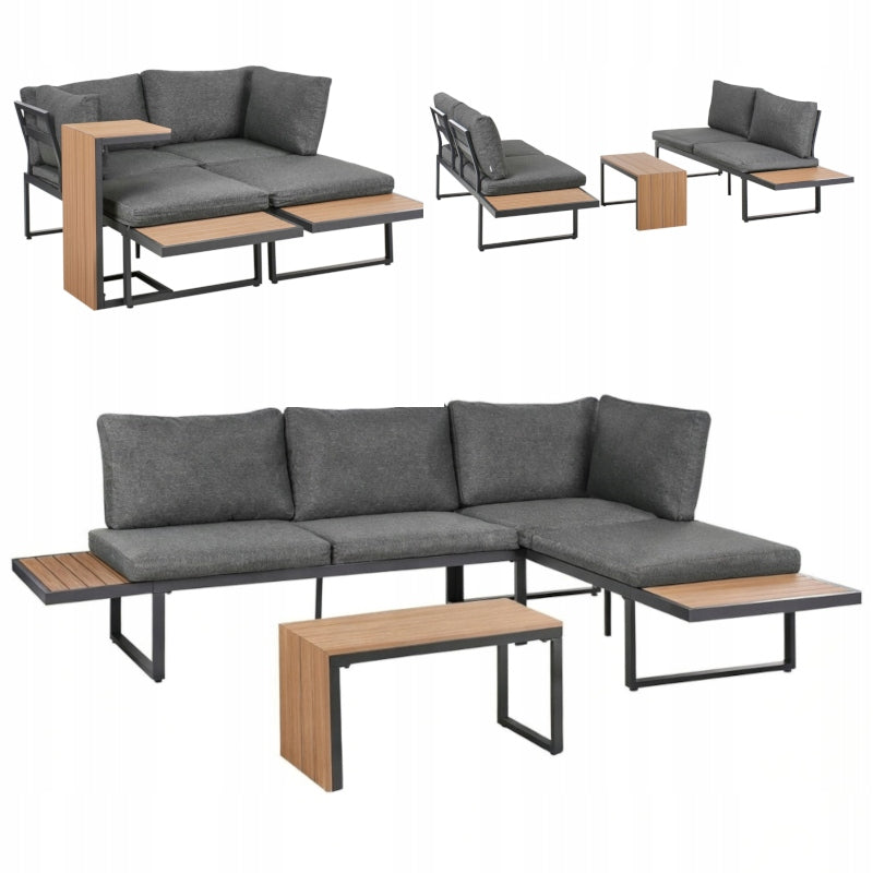 GARDEN FURNITURE ALUMINUM CORNER MODULAR SET WOOD GRAY TERRACE