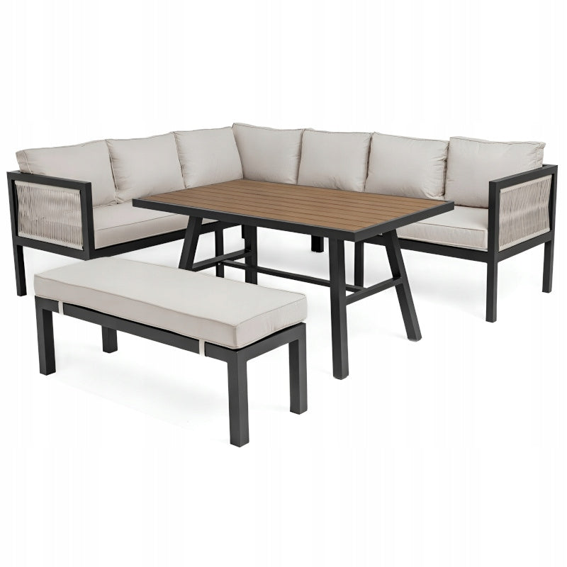 GARDEN FURNITURE ALUMINUM CORNER SEATING SET BEIGE TERRACE TABLE Packaging status original