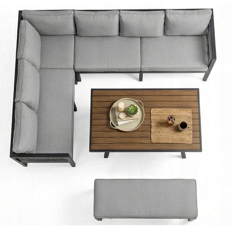 GARDEN FURNITURE ALUMINUM CORNER SEATING SET GREY TERRACE TABLE Manufacturer HDM