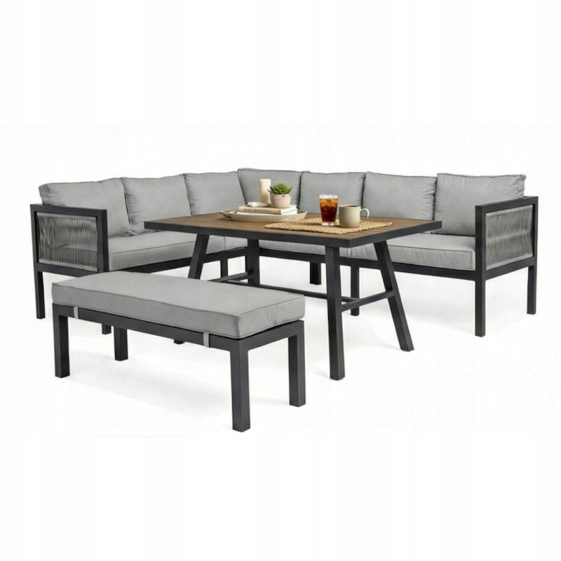GARDEN FURNITURE ALUMINUM CORNER SEATING SET GREY TERRACE TABLE Manufacturer code 23532