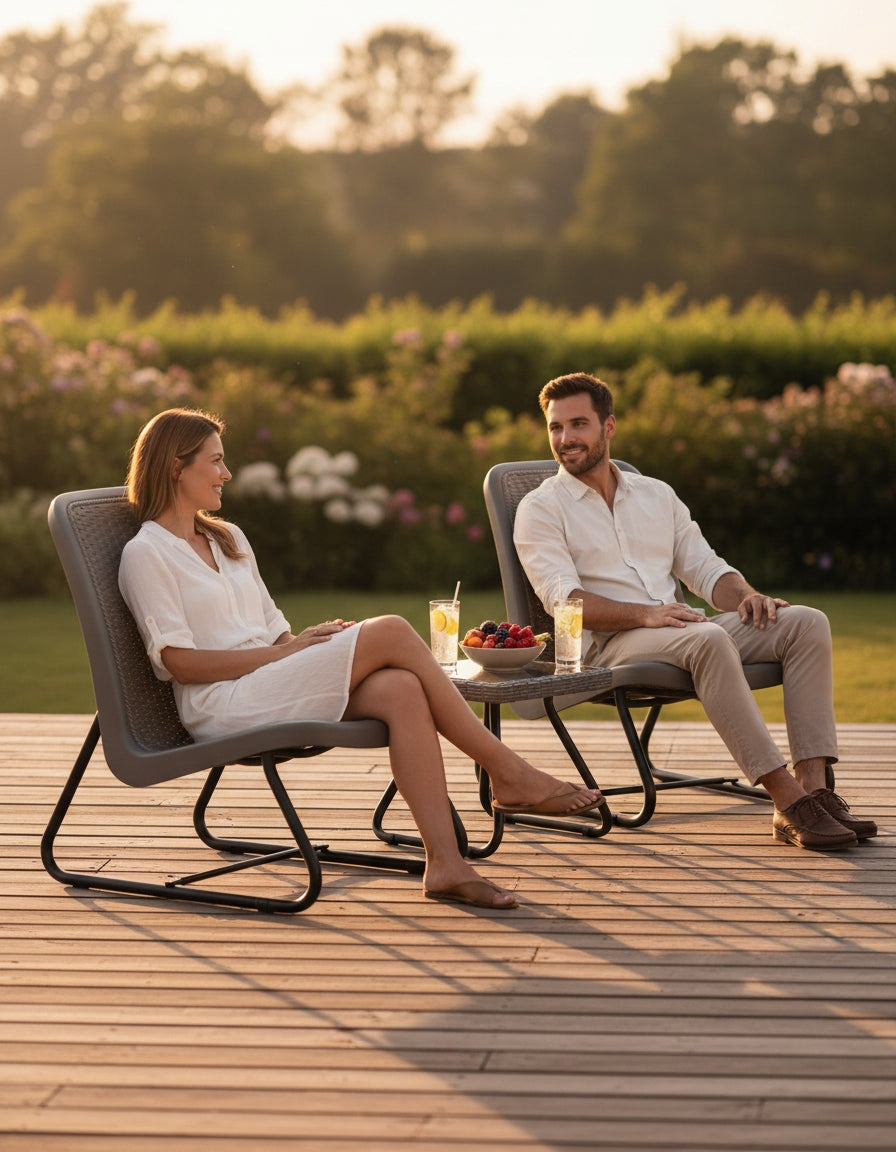 GARDEN FURNITURE BALCONY GARDEN FURNITURE SET DC30+DT07 TABLE GREY Line IdealGarden