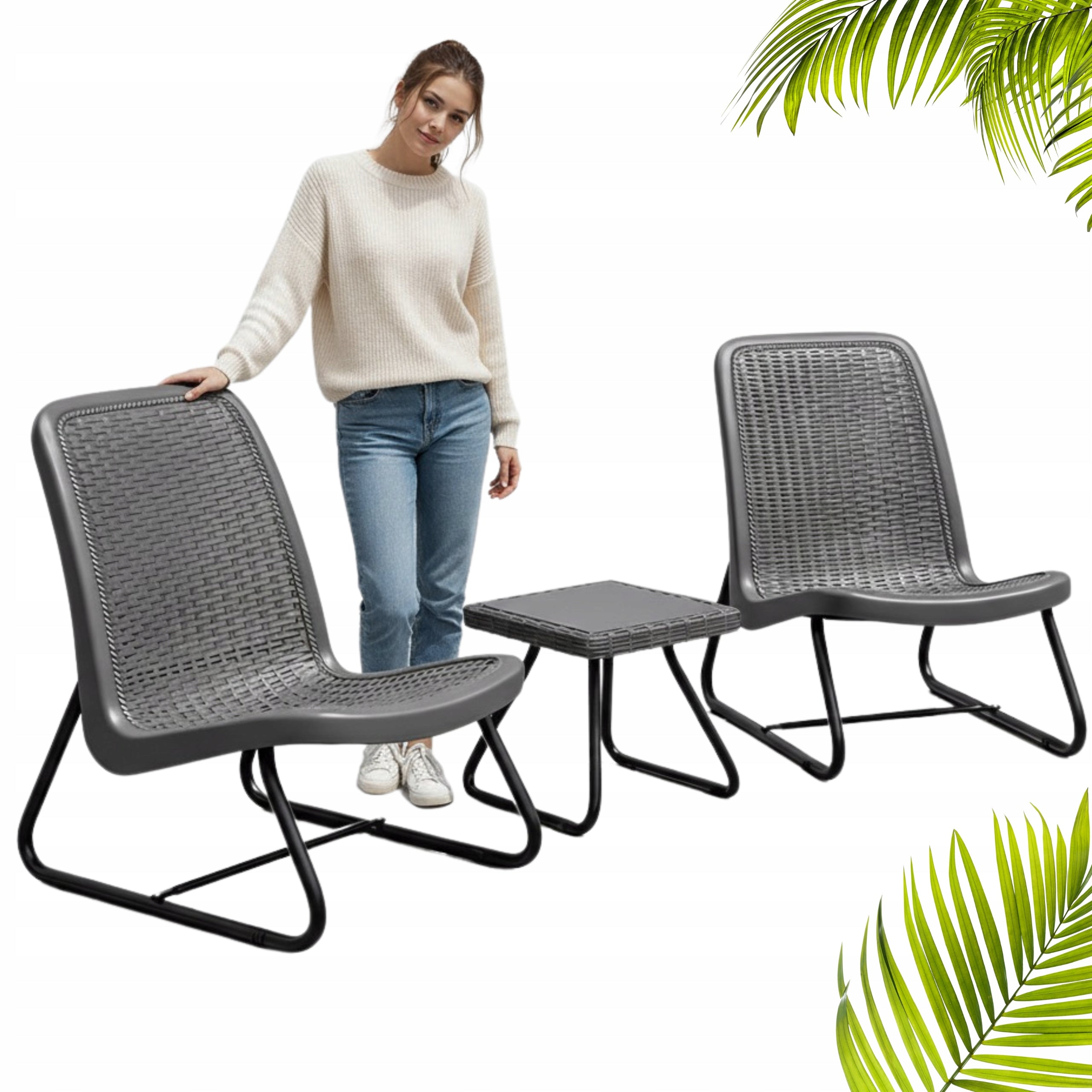 GARDEN FURNITURE BALCONY GARDEN FURNITURE SET DC30+DT07 TABLE GREY