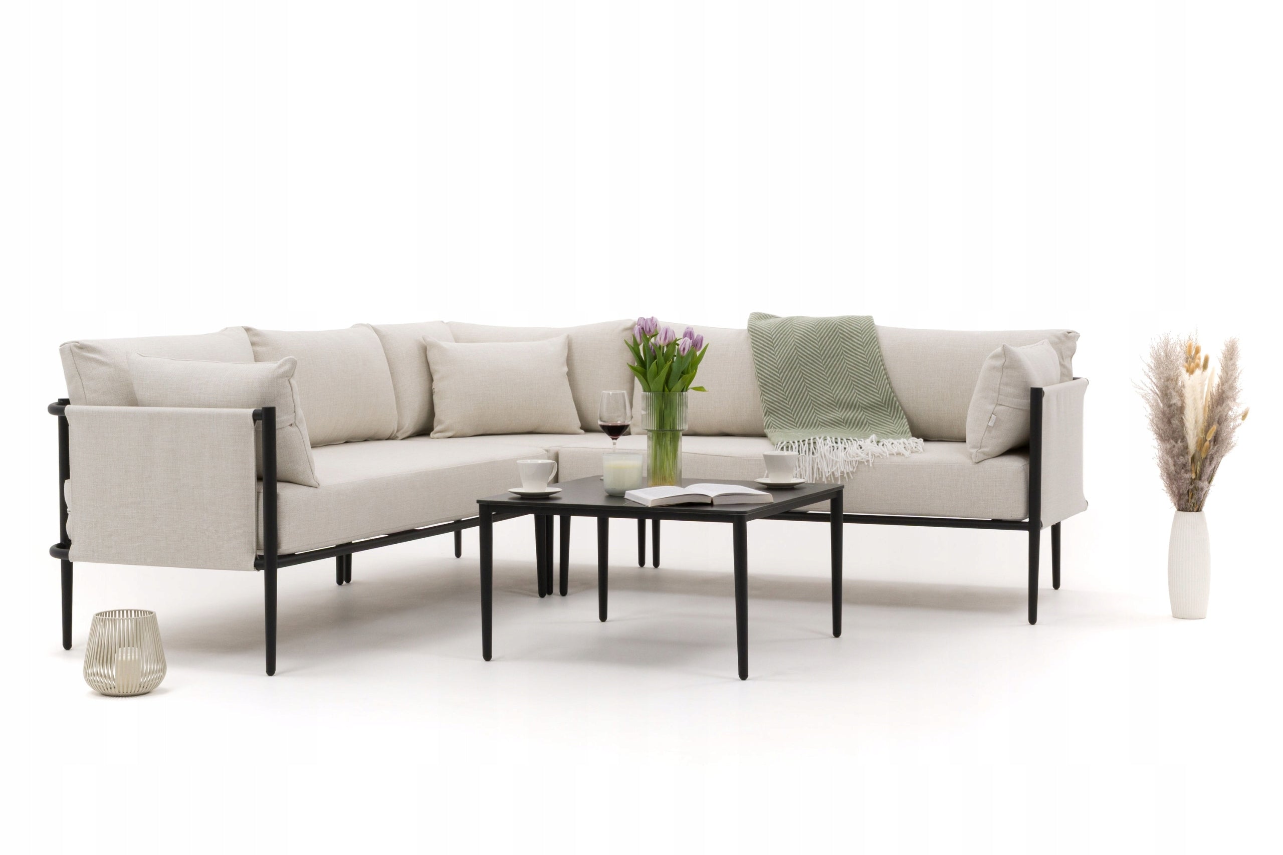 GARDEN FURNITURE CORNER TERRACE MODERN ALUMINUM BELIZE BEIGE-BLACK Manufacturer New Home