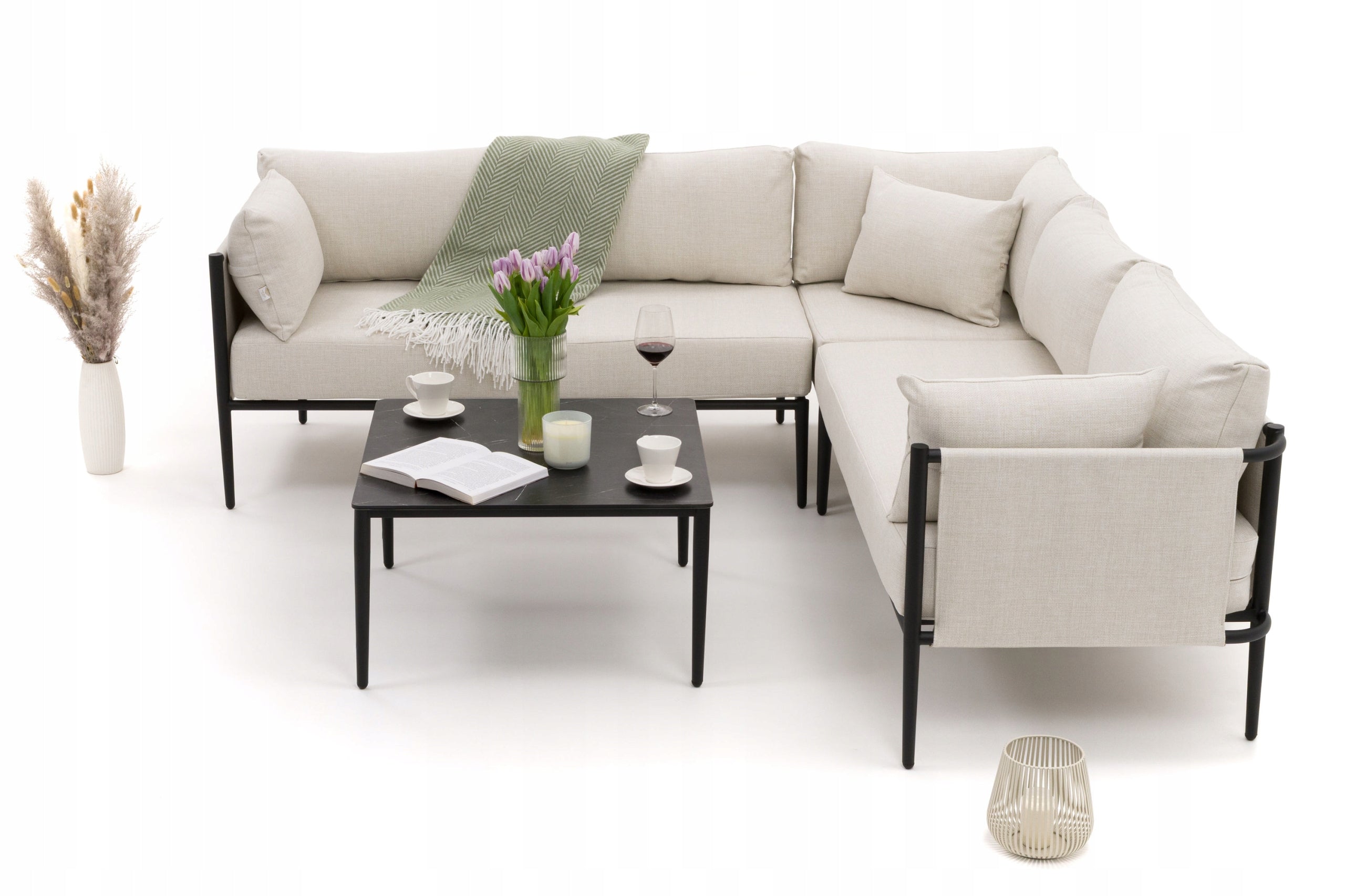 GARDEN FURNITURE CORNER TERRACE MODERN ALUMINUM BELIZE BEIGE-BLACK Manufacturer code NAROŻNIK BELIZE - BEŻOWO-CZARNY