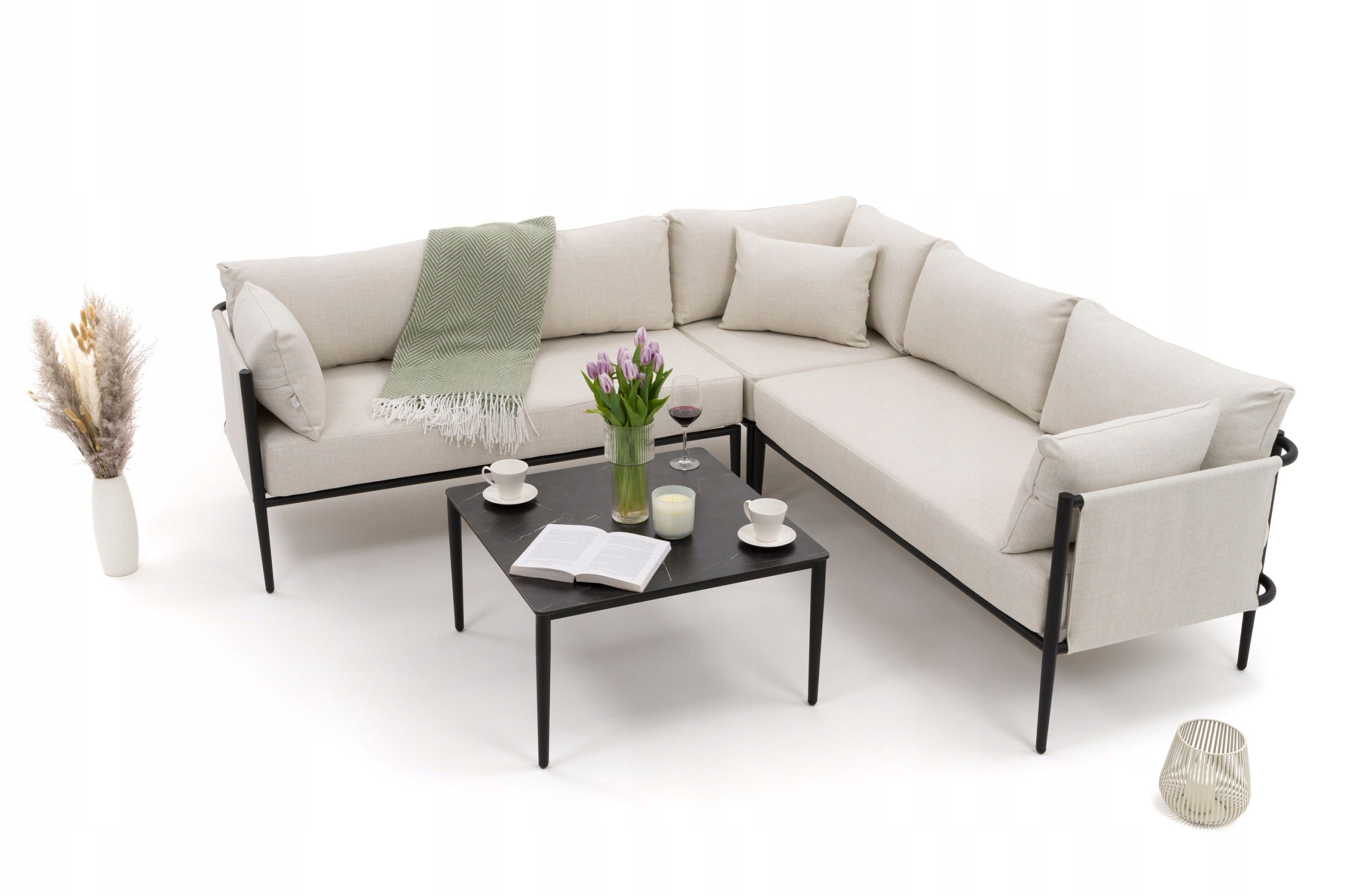 GARDEN FURNITURE CORNER TERRACE MODERN ALUMINUM BELIZE BEIGE-BLACK