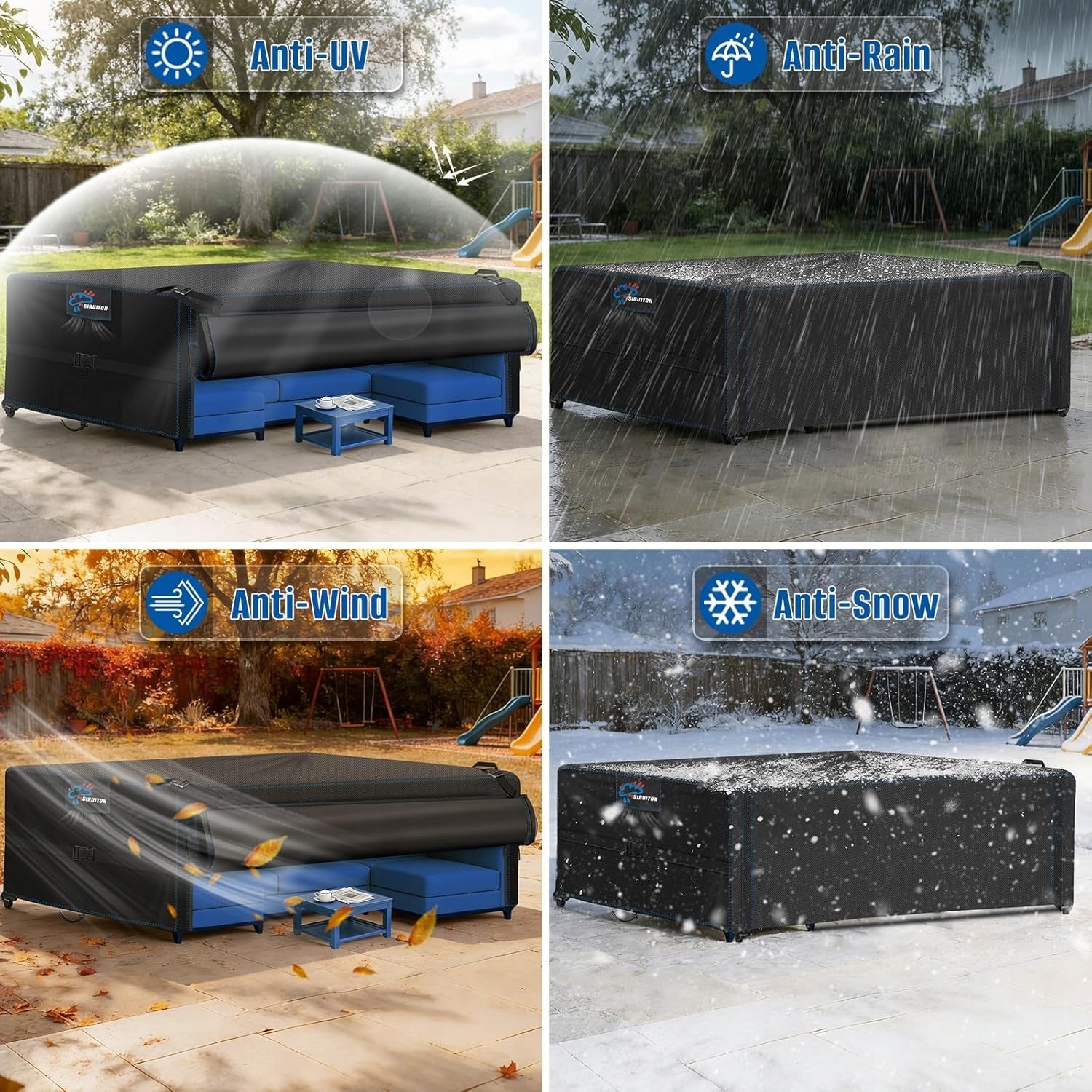 GARDEN FURNITURE COVER CHAIRS TABLE 250 x 250 x 90 cm BLACK STRONG Length 250 cm