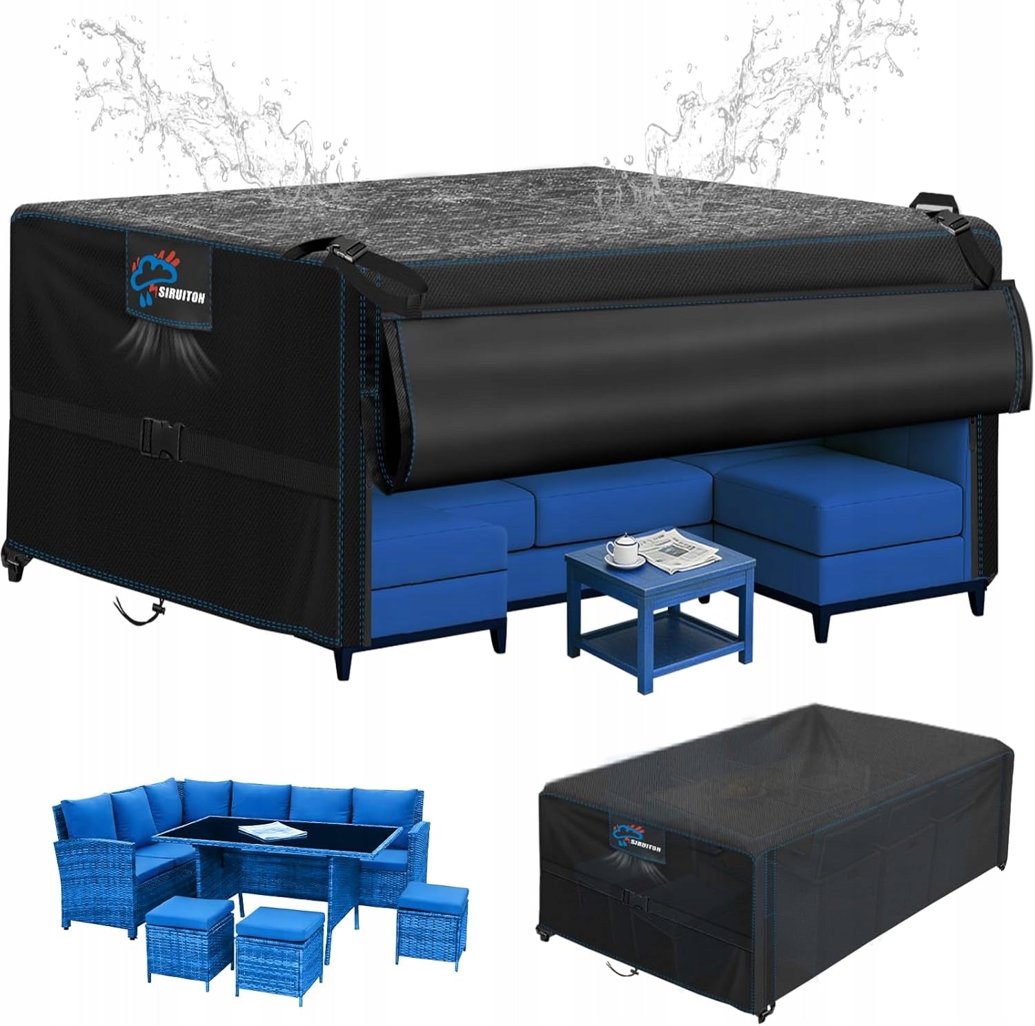 GARDEN FURNITURE COVER CHAIRS TABLE 250 x 250 x 90 cm BLACK STRONG