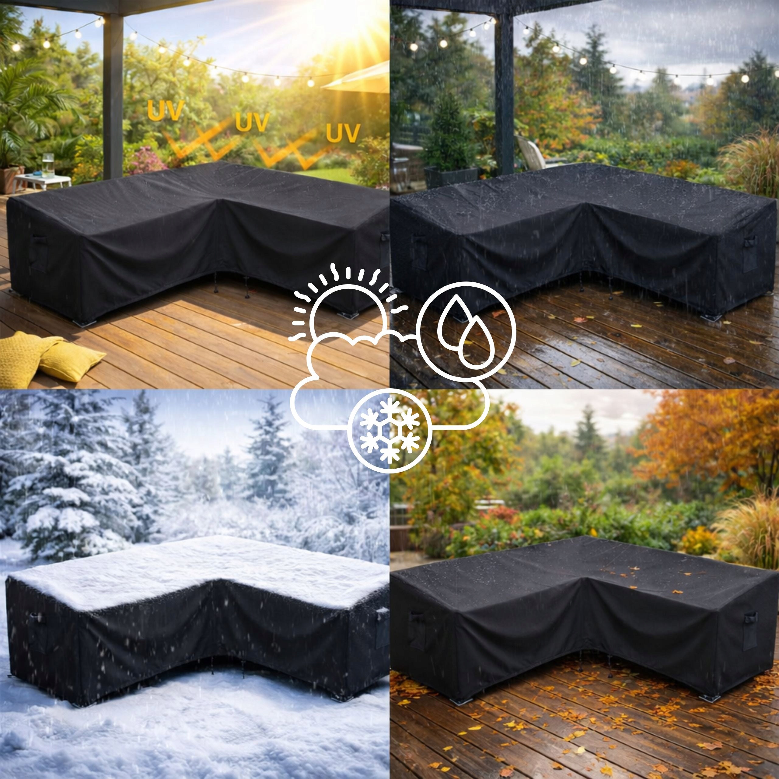 GARDEN FURNITURE COVER CORNER WATERPROOF 300x300x98 OXFORD BLACK Kind For Table