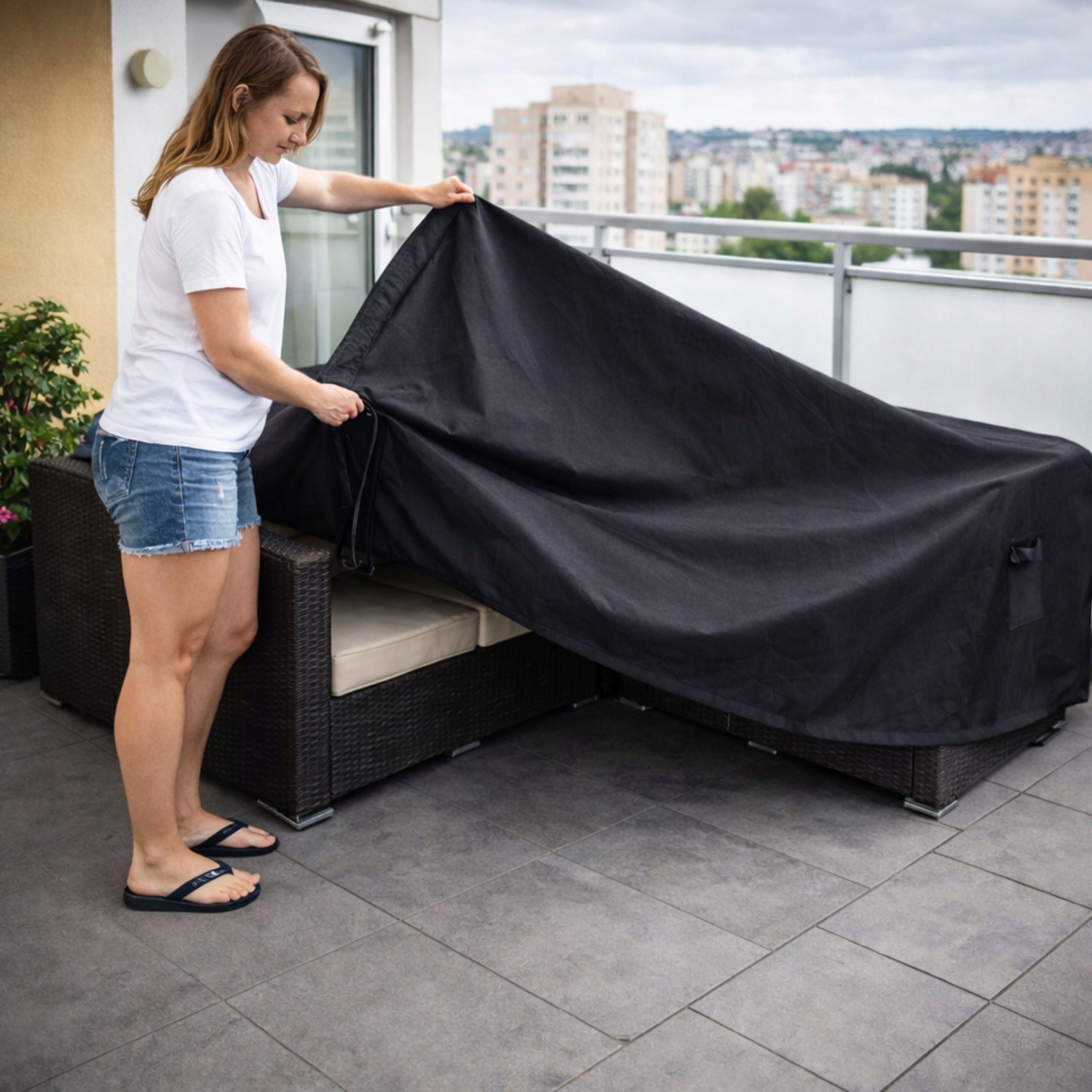 GARDEN FURNITURE COVER CORNER WATERPROOF 300x300x98 OXFORD BLACK Product height 98 cm