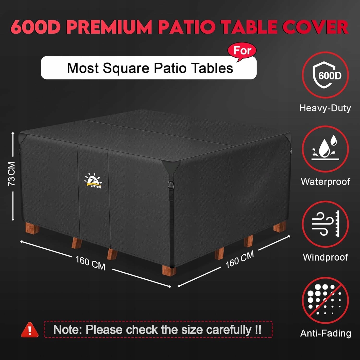 GARDEN FURNITURE COVER SQUARE UV RESISTANT 160x160x73CM EAN (GTIN) 0099975839258