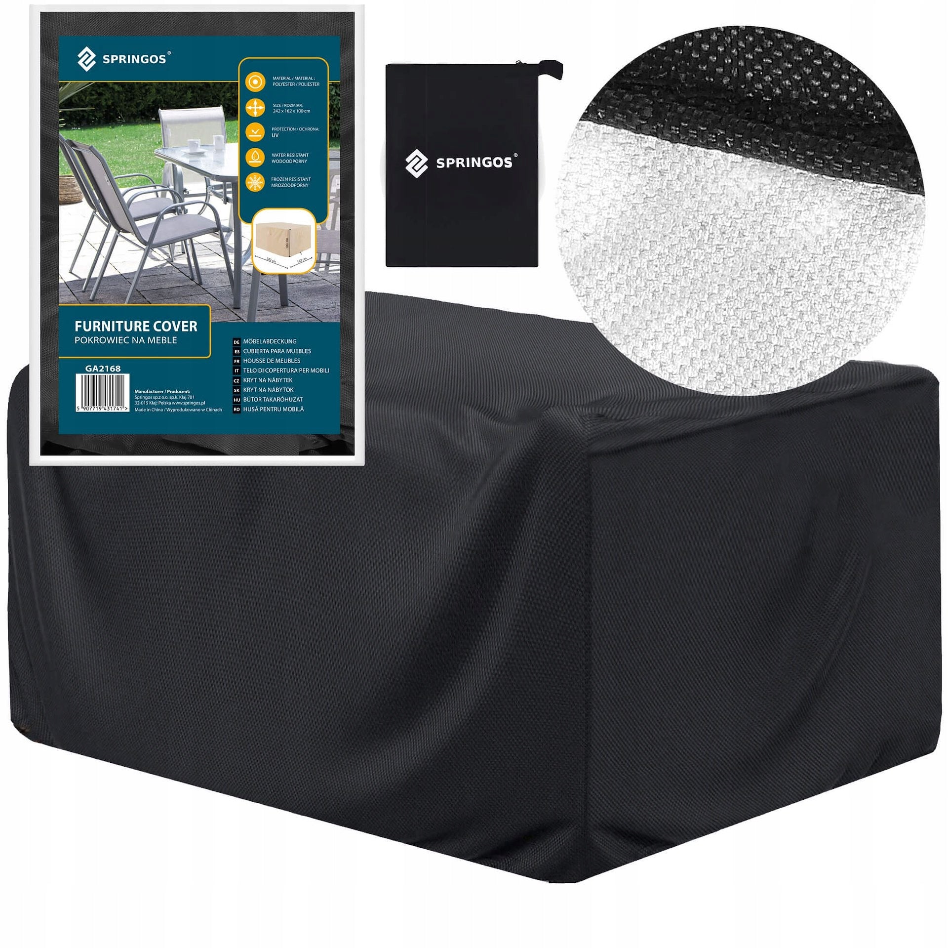 GARDEN FURNITURE COVER TABLE CHAIRS BLACK WATERPROOF 245cm TARPAULIN Manufacturer Springos