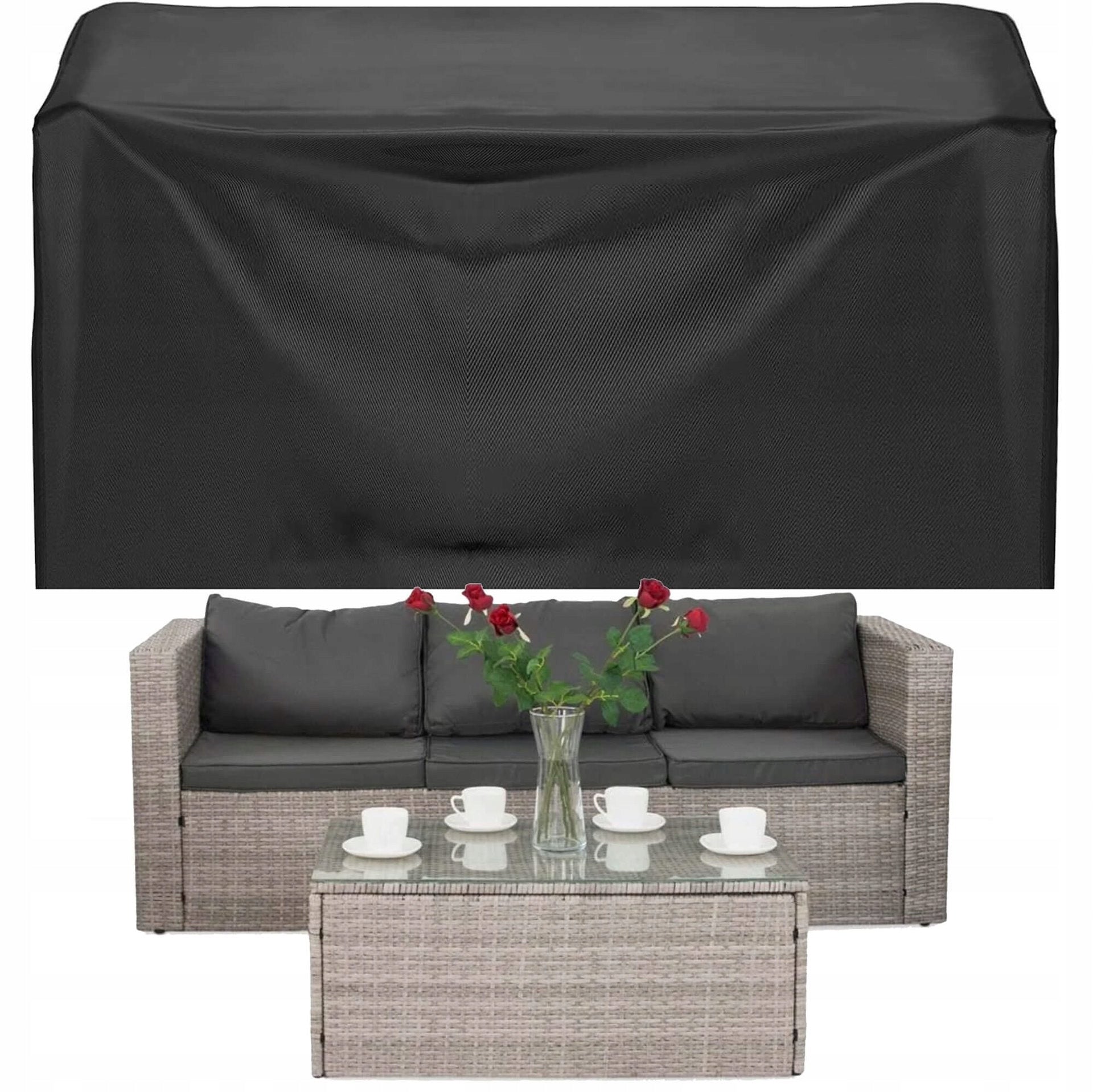 GARDEN FURNITURE COVER TABLE CHAIRS BLACK WATERPROOF 245cm TARPAULIN Packaging status original