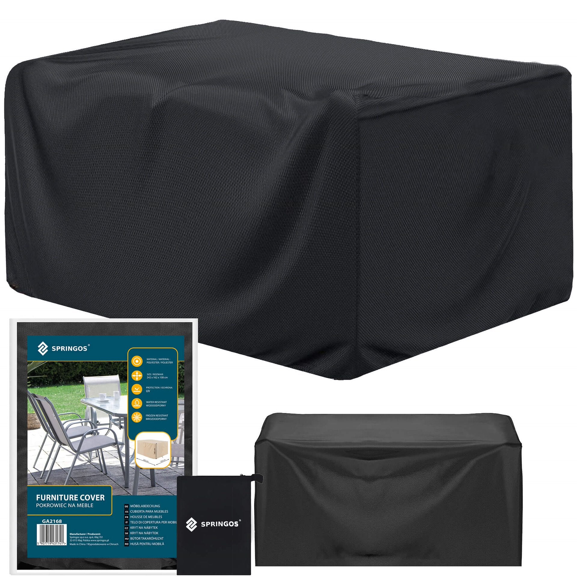 GARDEN FURNITURE COVER TABLE CHAIRS BLACK WATERPROOF 245cm TARPAULIN