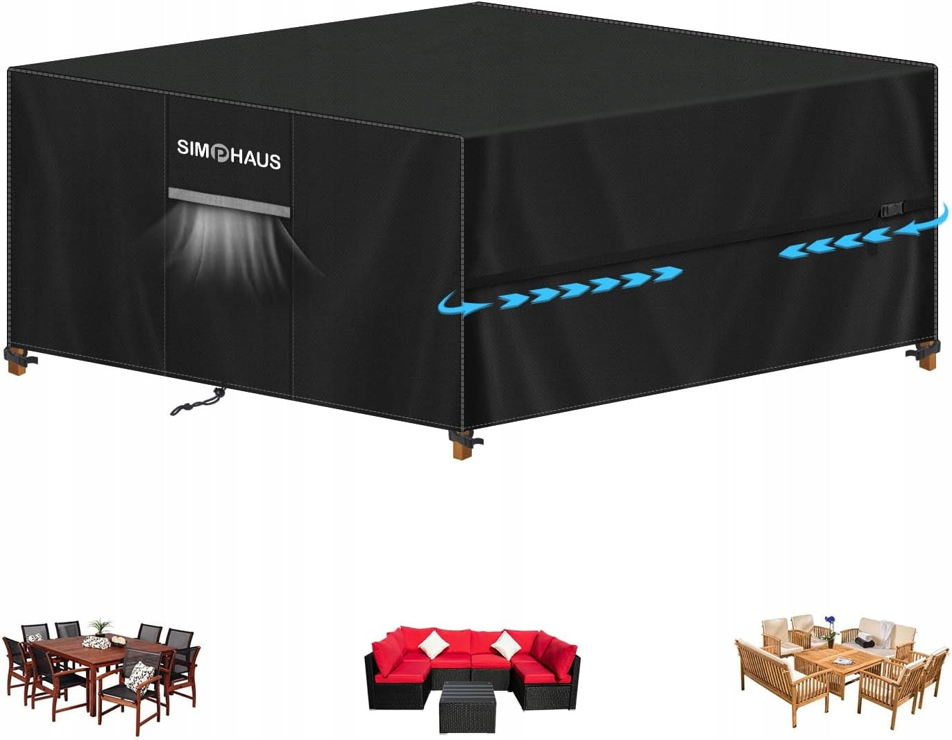 GARDEN FURNITURE COVER TABLE TARPAULIN CHAIRS WATERPROOF 220x220x90