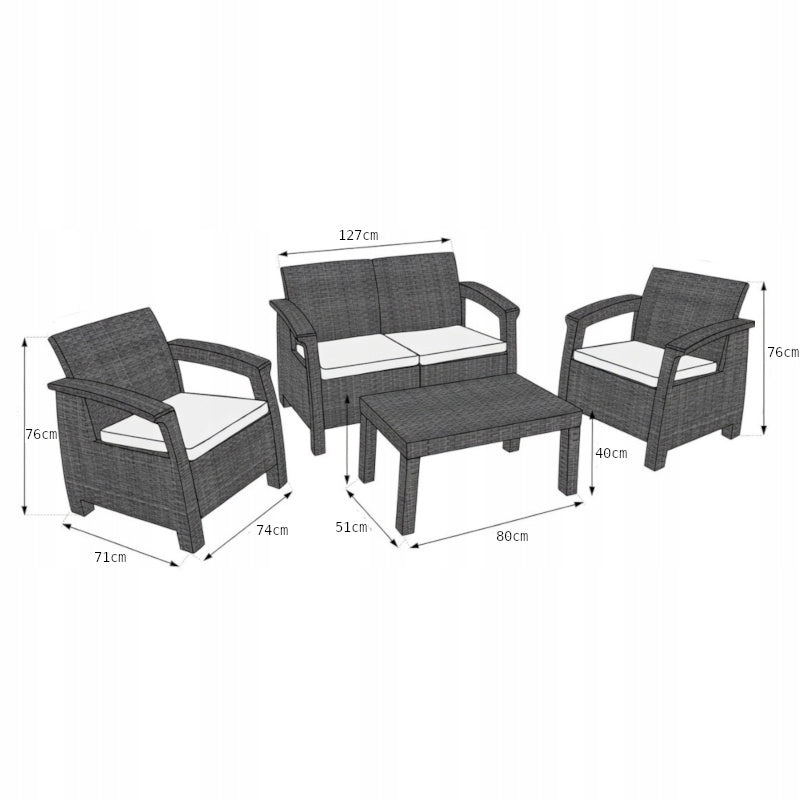 GARDEN FURNITURE FOR TERRACE RATTAN SEATING SET ANTHRACITE TABLE Color gray