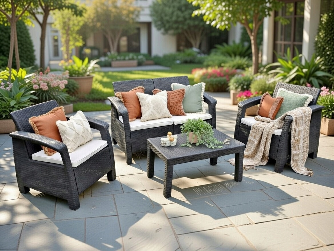 GARDEN FURNITURE FOR TERRACE RATTAN SEATING SET ANTHRACITE TABLE Line 23533