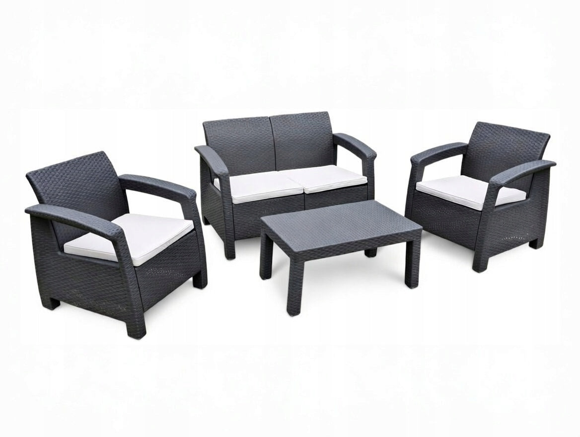 GARDEN FURNITURE FOR TERRACE RATTAN SEATING SET ANTHRACITE TABLE Packaging status original